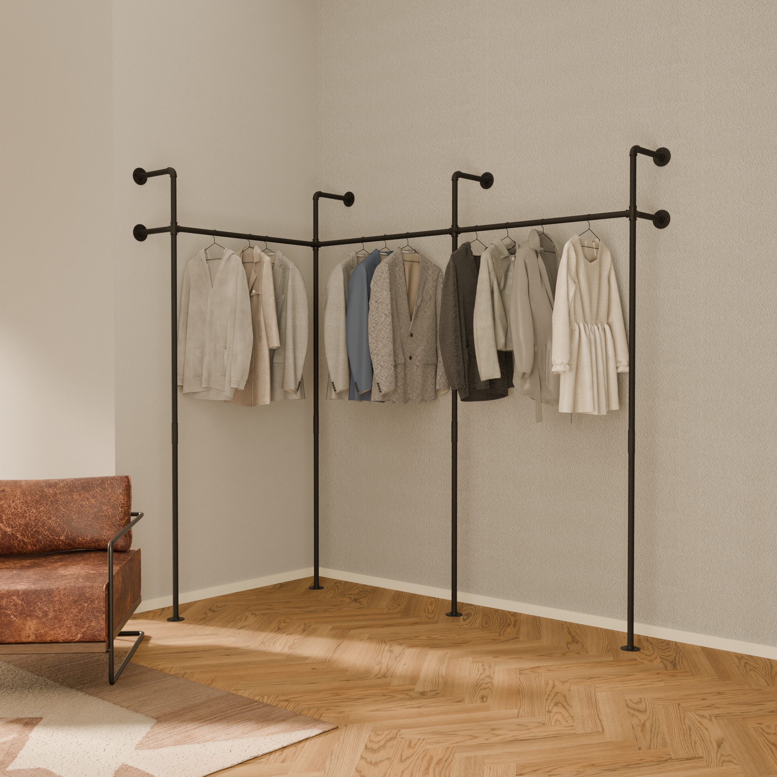 pamo. design Kleiderständer KIM EDGE, (Zur Wandmontage), Offener Kleiderständer über das Eck