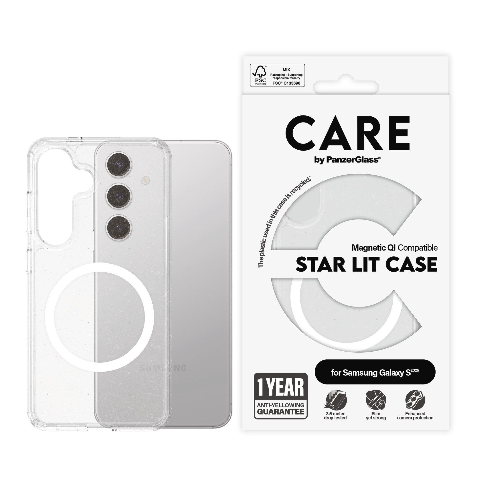 CARE by PanzerGlass Handyhülle Magnetic QI Compatible Star Lit Case für Samsung Galaxy S25, Backcover, Schutzhülle, Handyschutzhülle, Case, Schutzcase, stoßfest