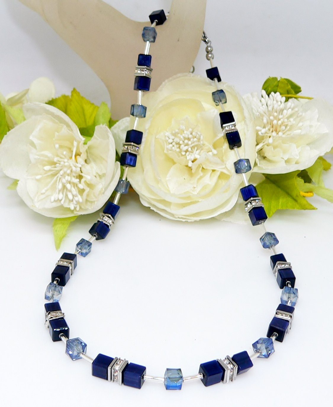 traumschmuck Collier 540 Collier Halskette Würfel Cube Cat Eye Kristallglas facettiert (incl. Schmuckbox), handgefertigt, Made in Germany