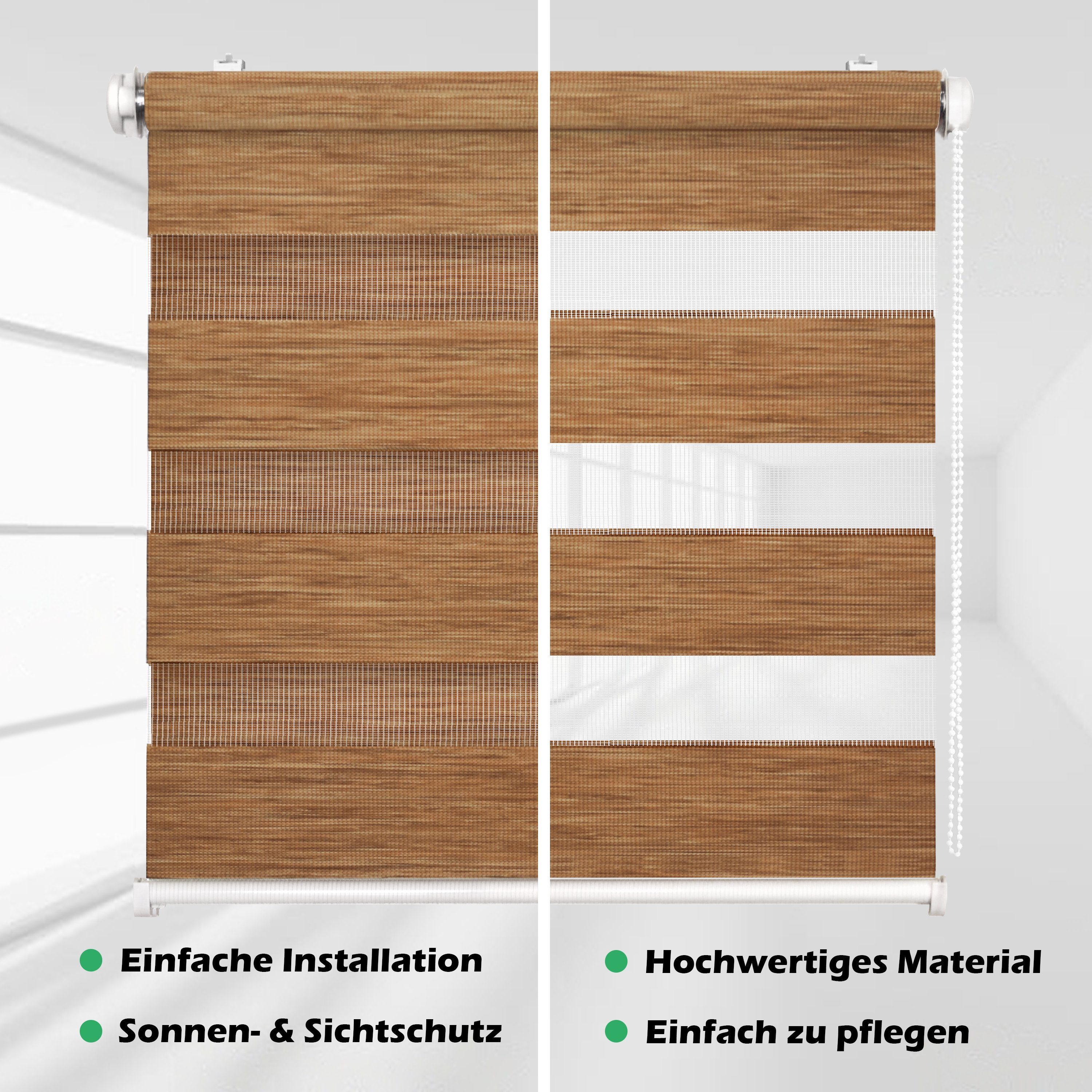 Doppelrollo Duo Rollo Klemmfix ohne Bohren für Fenster Rollos Faltrollo "Natural", DomDeco, Klemm- oder Schraubmontage, Klemmbar, Kettenzug, ohne Bohren, Sicht- – Bild 4 von 5