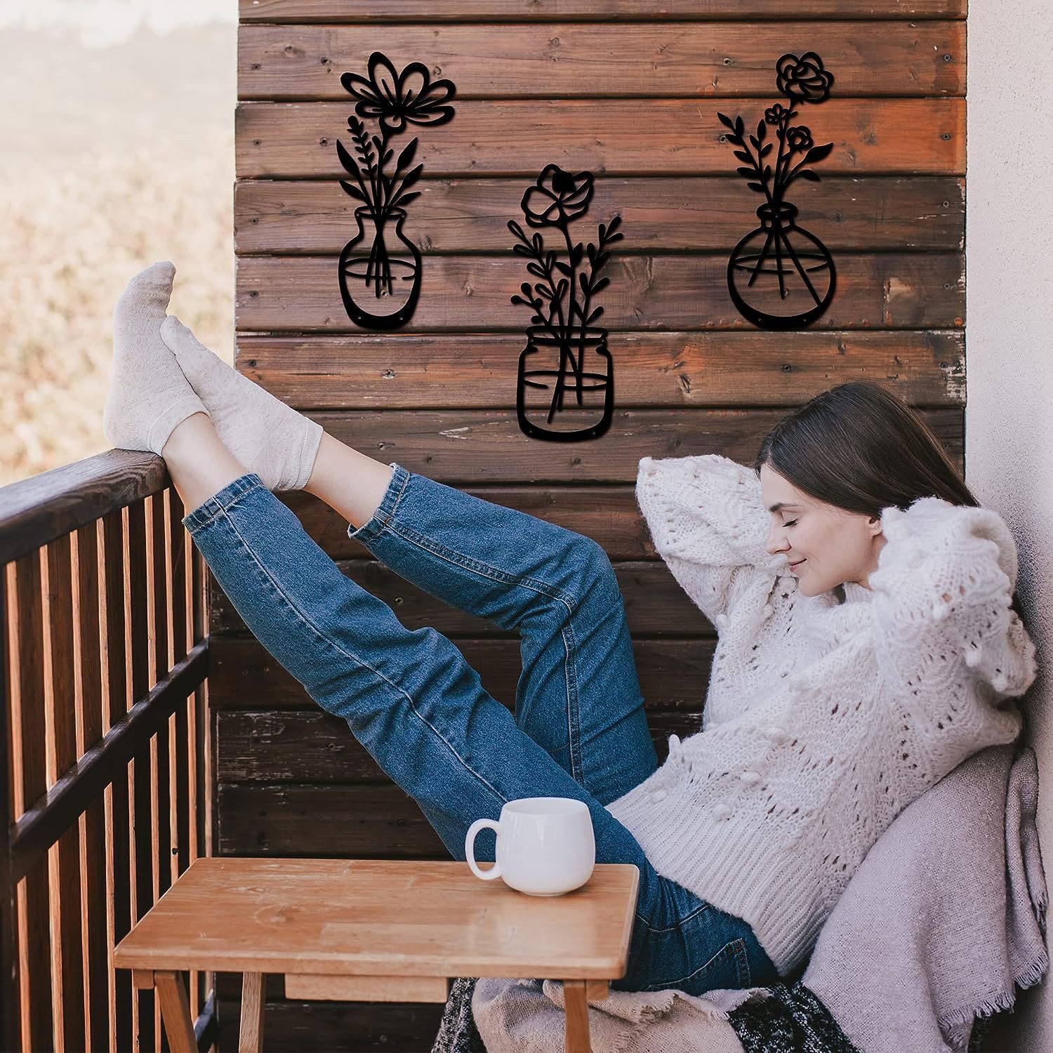 Zaewry Wanddekoobjekt 3 Stück Metall Blume Wanddekor Minimalistische Vase Wandkunst, für Küche Badezimmer Wohnzimmer (Elegant, Liebe, Ewigkeit) – Bild 4 von 5