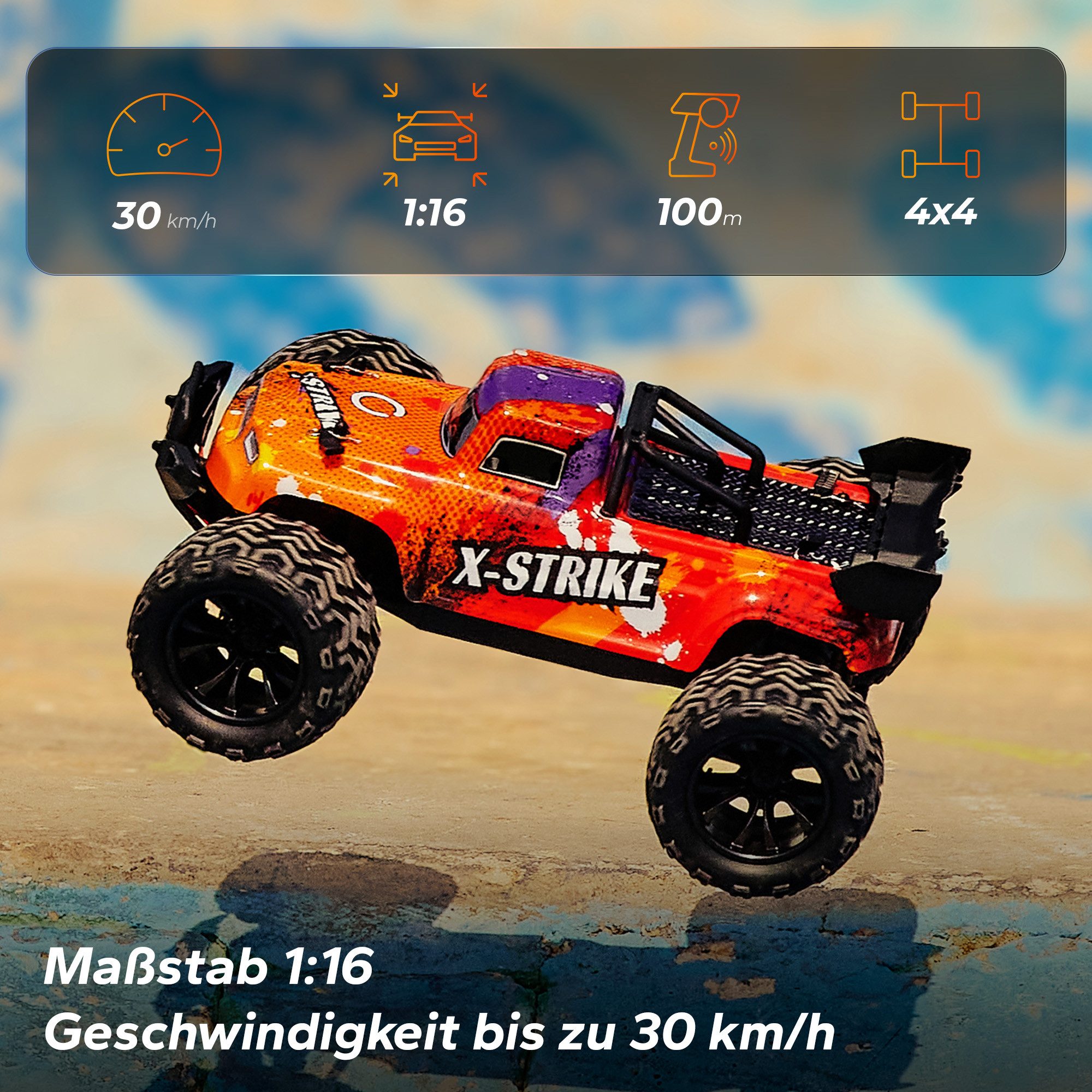 Overmax RC-Auto X-Strike, Große geländegängige Räder, Schönes Design