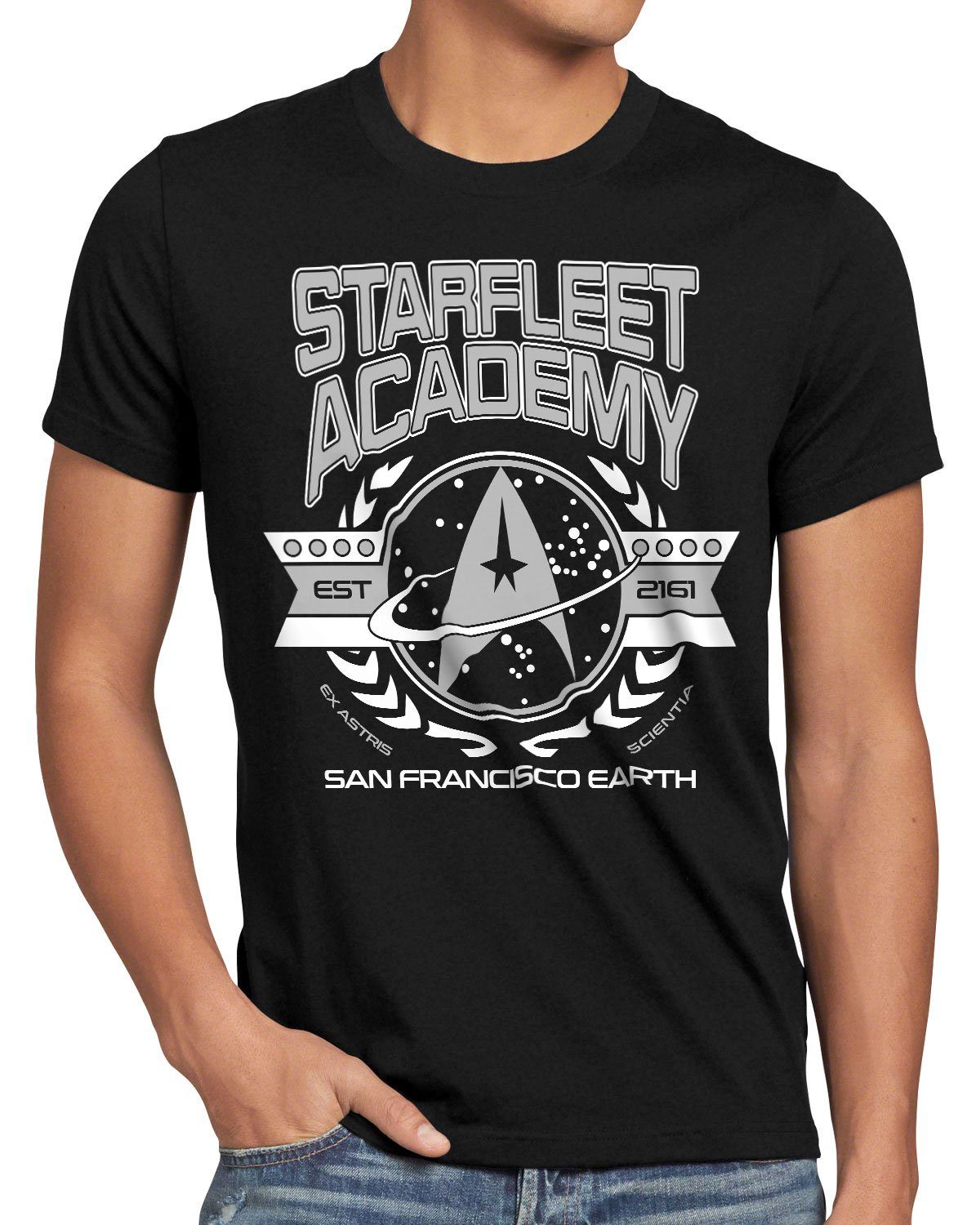 style3 Print-Shirt Herren T-Shirt Starfleet Academy Trekkie sternenflotte schwarz | T-Shirts