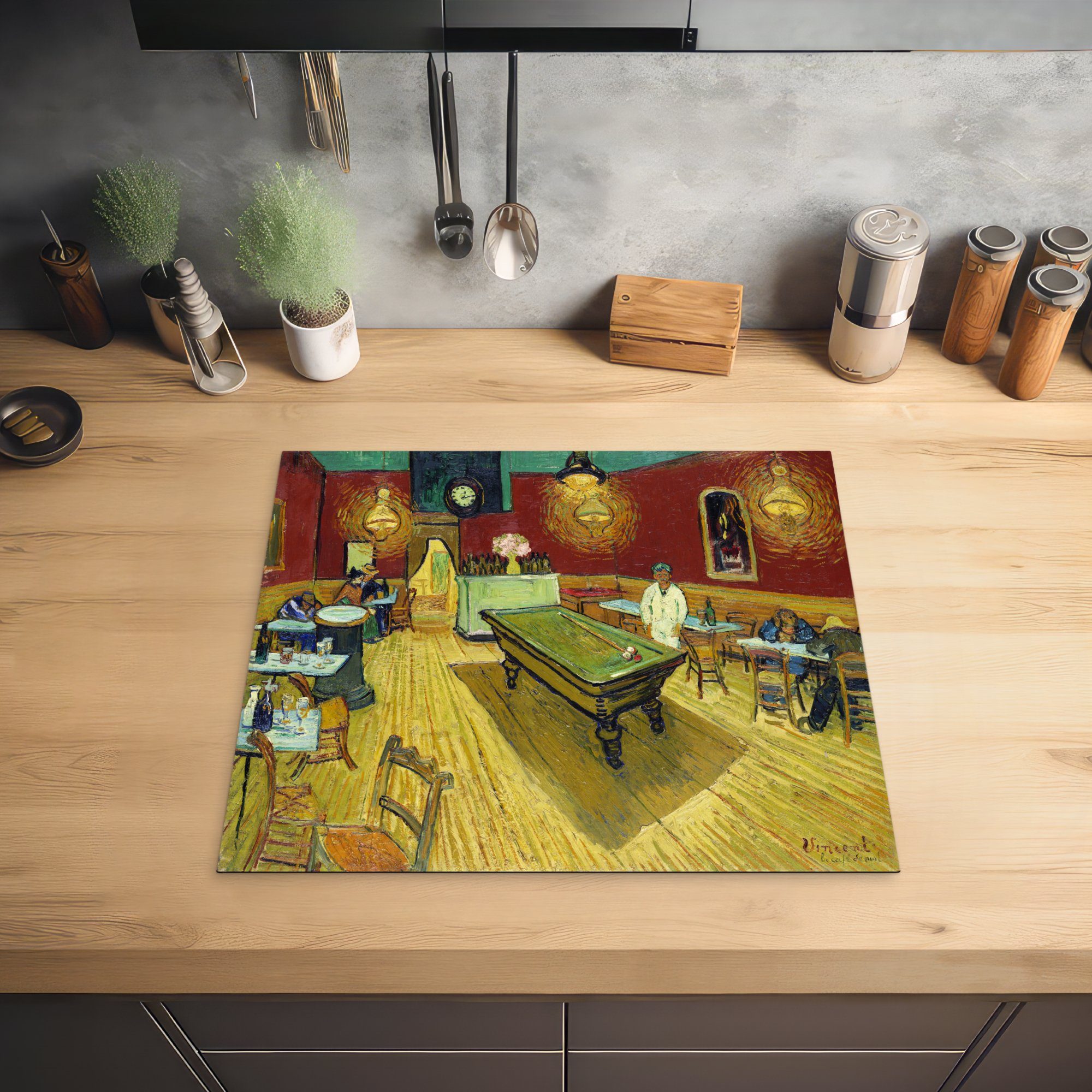 Nachtcafé küche, Vinyl, für tlg), Induktionsmatte Ceranfeldabdeckung 59x52 Vincent Gogh, cm, (1 Das MuchoWow van die - Herdblende-/Abdeckplatte