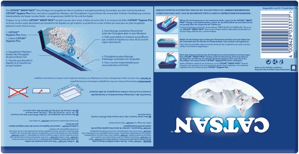 CATSAN Katzenstreu Hygiene Plus SMART PACK 12 x 4L (48L) (XXL Vorratspack), nicht-klumpend & geruchsbindend auf saugfähigem Vlies