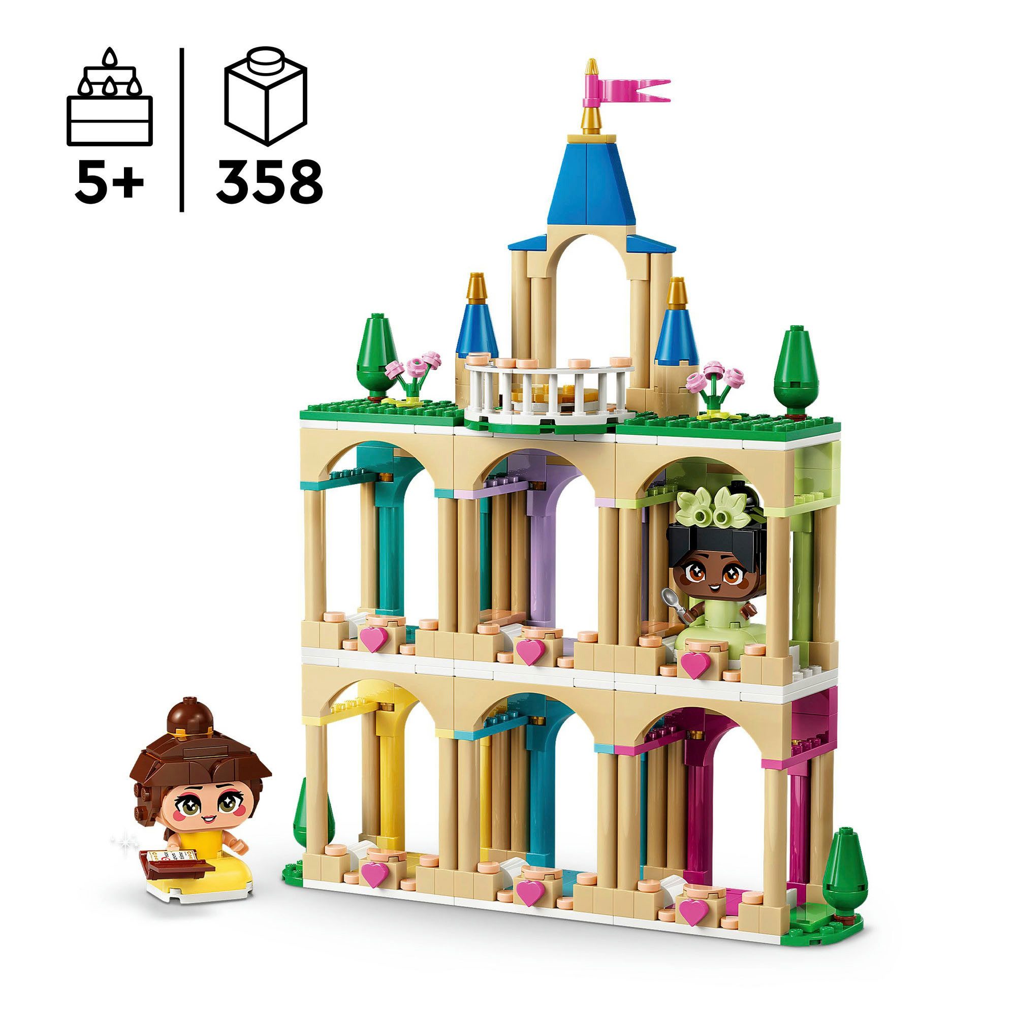 LEGO® Die Mini-Prinzessinnen Belle und Tiana mit ihrem Schloss (43291) Konstruktionsspielsteine, (358 St), LEGO Disney Princess; Made in Europe
