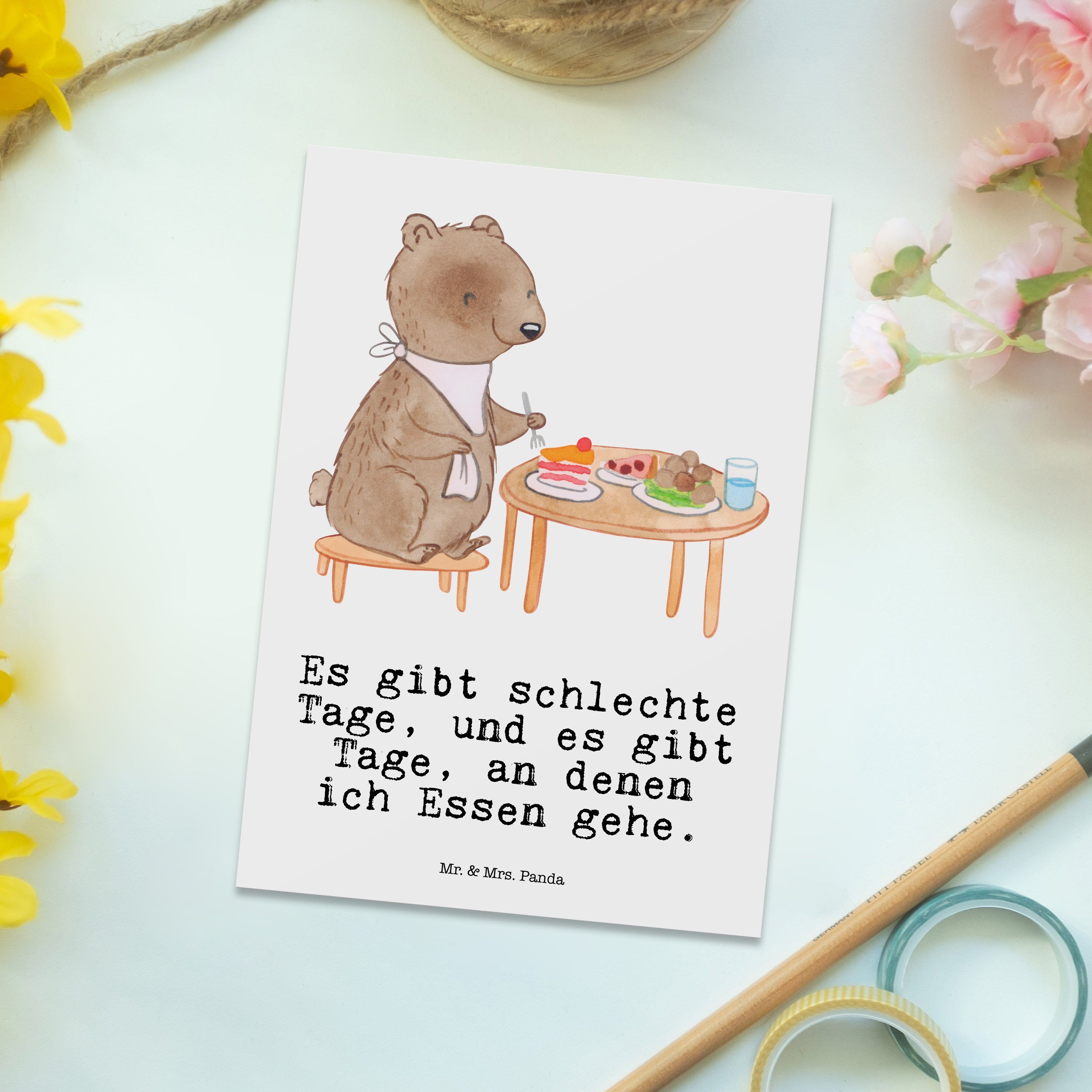 Mrs. Ansichtskarte, - gehen - Panda Dankeskarte, Mr. Geschenk, Postkarte Tage H & Essen Weiß Bär