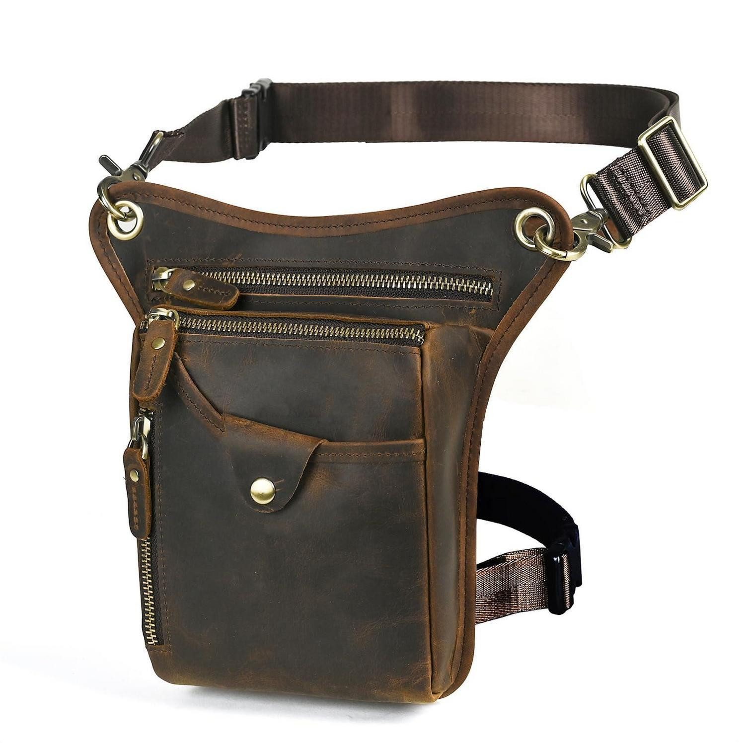 Beintasche Tasche Herren Leder Motorrad Beintasche M 100% Echtleder-211-5-braun