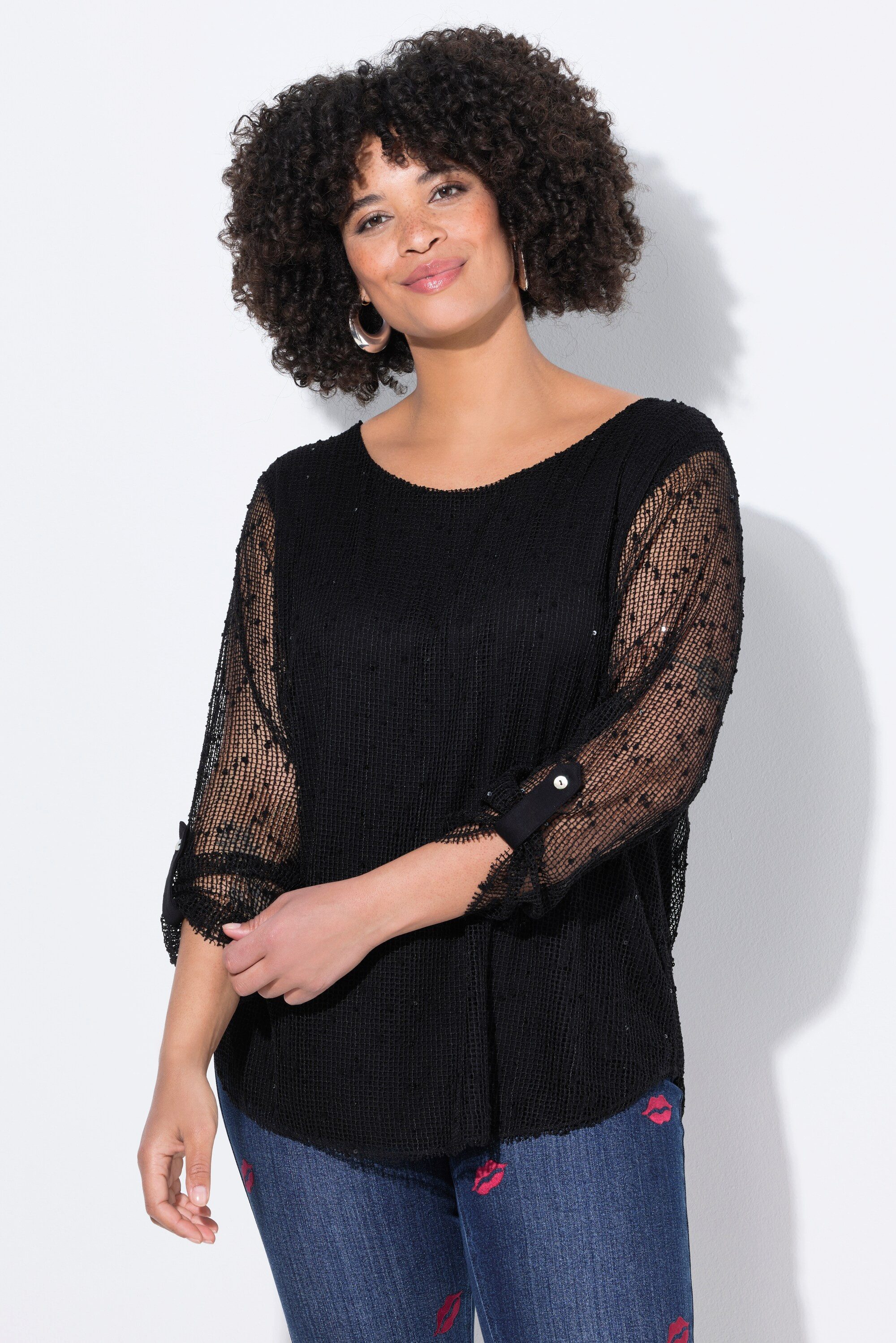 Angel of Style Druckbluse Bluse Regular Fit doppellagig Netz mit Pailletten günstig online kaufen