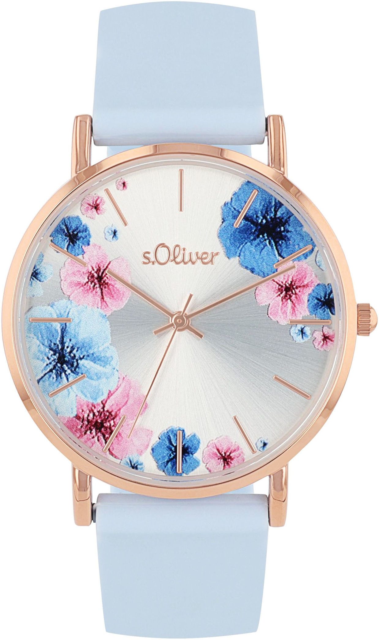 s.Oliver Quarzuhr 2038371, Armbanduhr, Damenuhr, analog, Blumen, Silikonarm günstig online kaufen