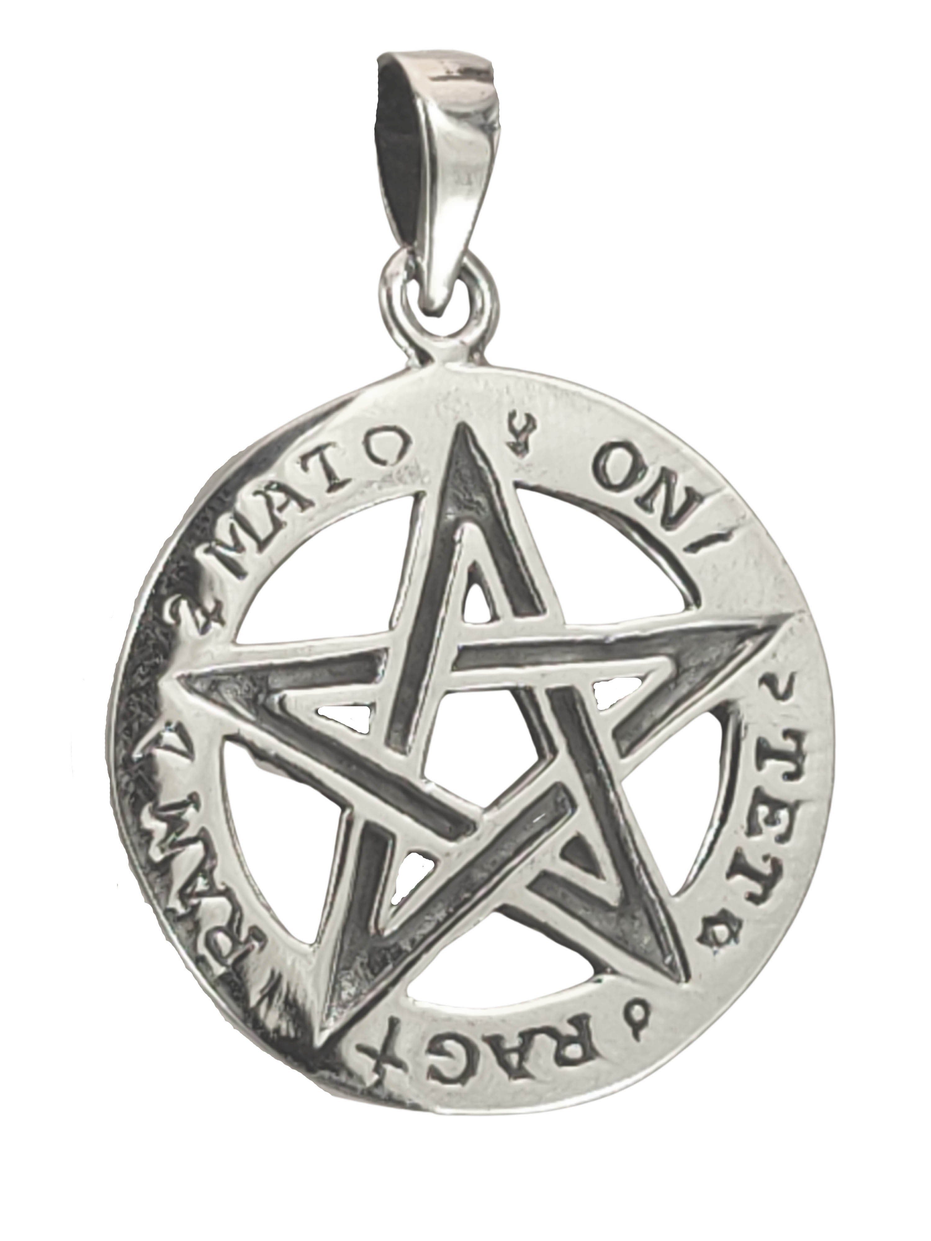 Kiss of Leather Kettenanhänger Tetragrammaton Ram 925 Mat Anhänger Silber Tet On Pentagramm Rag Schutz
