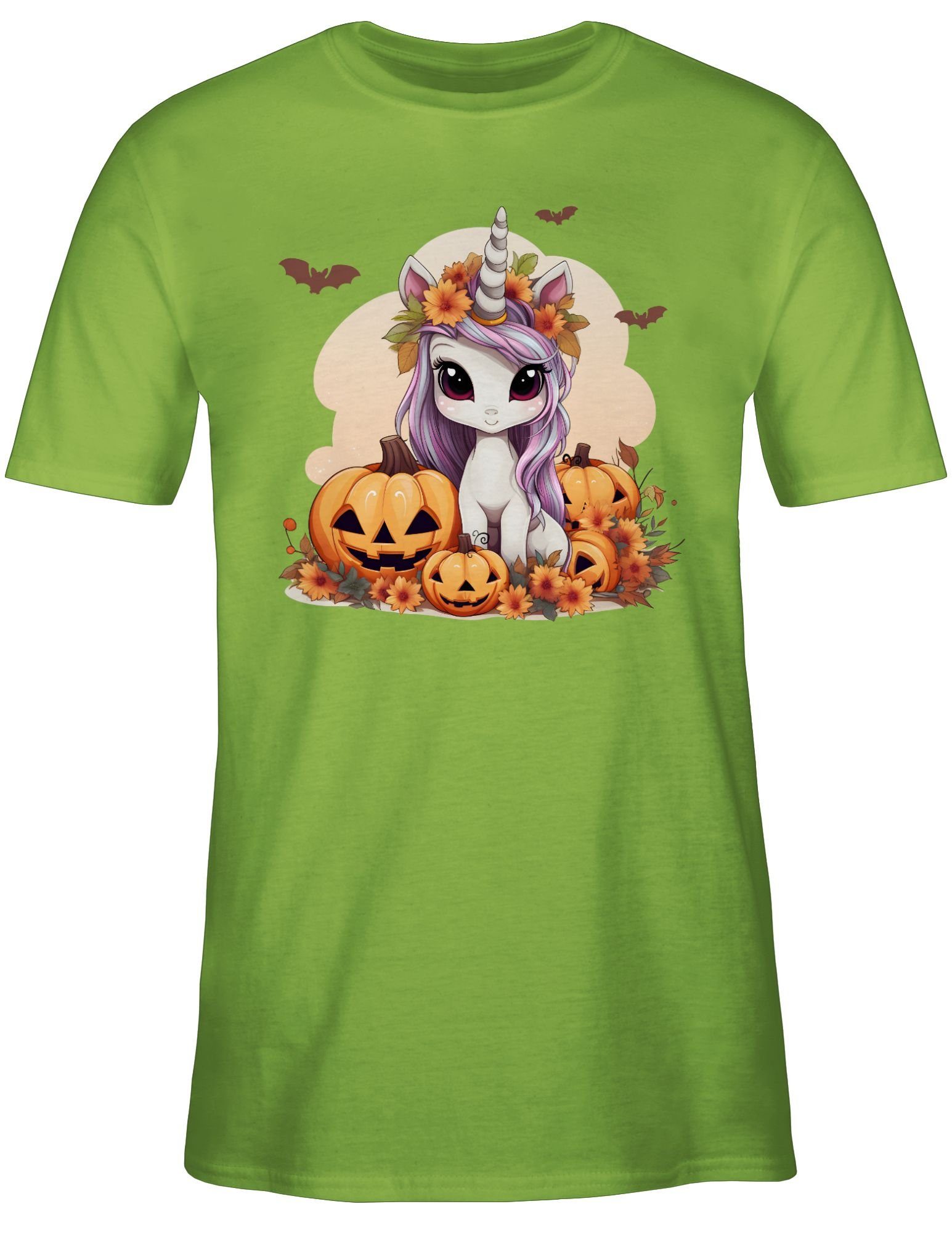 Shirtracer Unicorn Halloween Kostüme T-Shirt Hellgrün Halloween Kürbis 02 Herren Süßes Einhorn