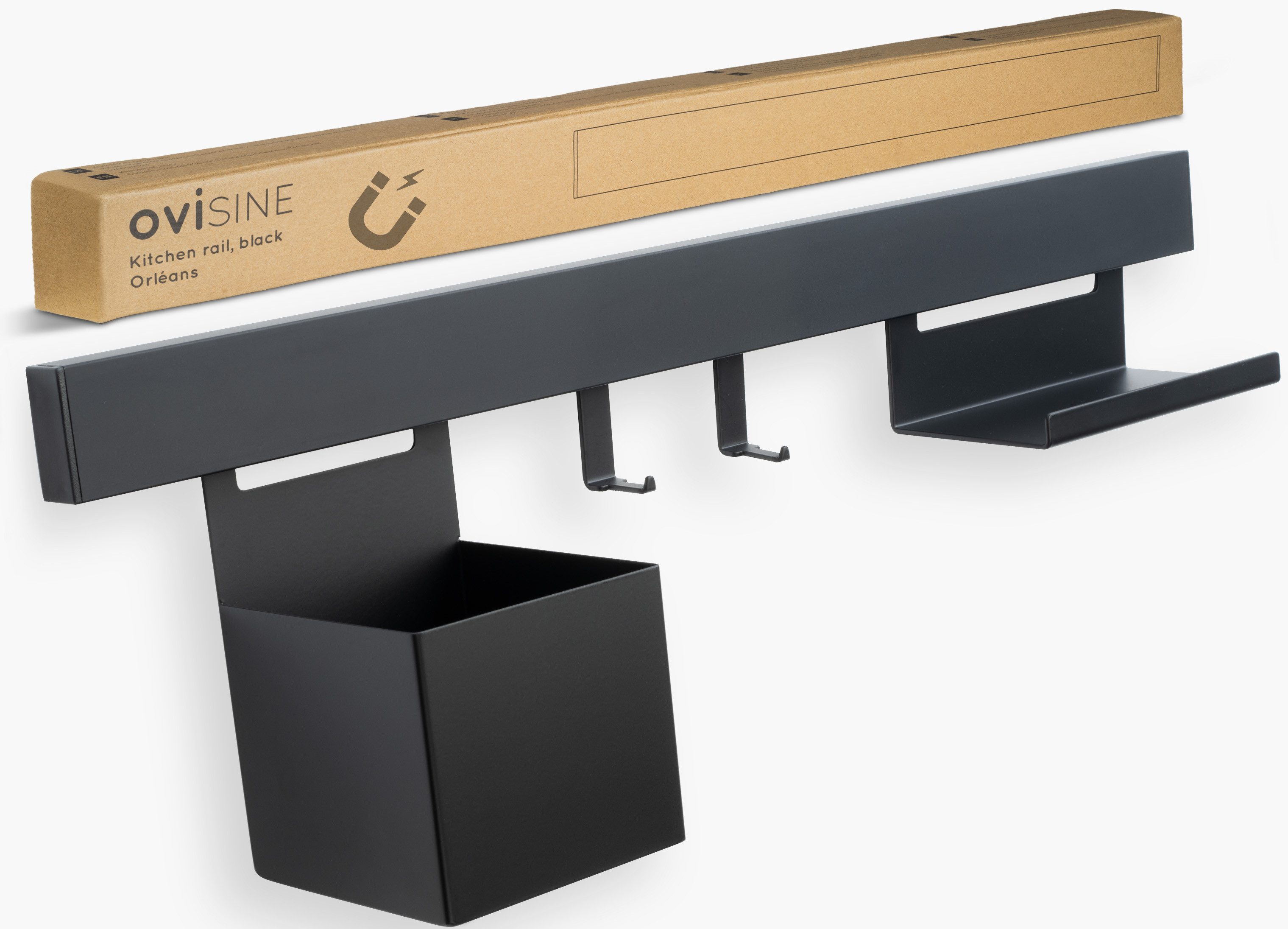 ovisine Küchenorganizer-Set Orléans Zum Bohren oder Kleben, aus Edelstahl in Schwarz zur