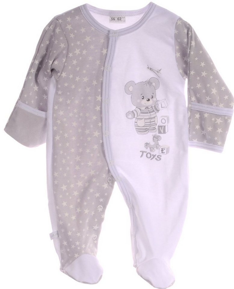 La Bortini Strampler Overall mit Kratzschutz Baby Strampler in Grau mit Bärchen aus reiner Baumwolle, 44 50 56 62 68 74 80 86 92 98
