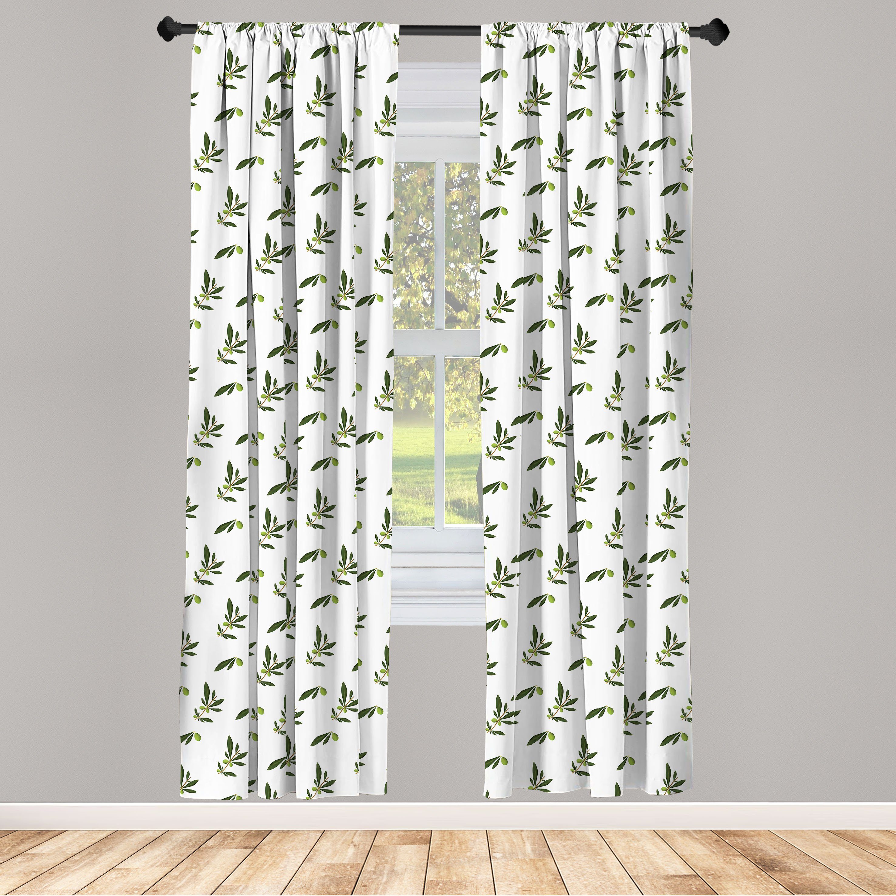 Gardine Vorhang für Wohnzimmer Schlafzimmer und Abakuhaus, Repetitive Blätter Dekor, Microfaser, Zweige Olive