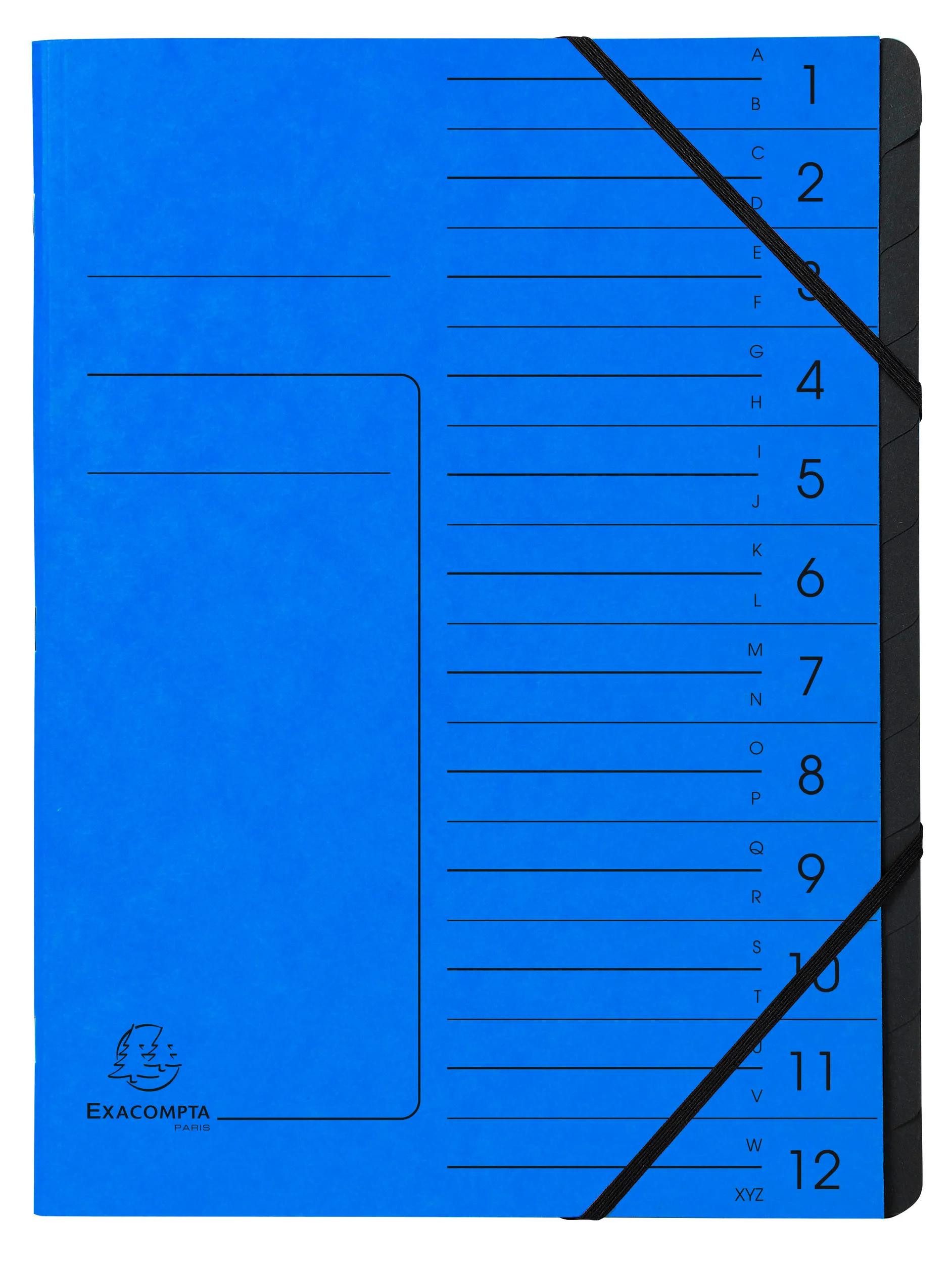 Fächermappe 10x Ordnungsmappe + Gummizug innen schwarz 12 Fächer A4 Blau 541202E