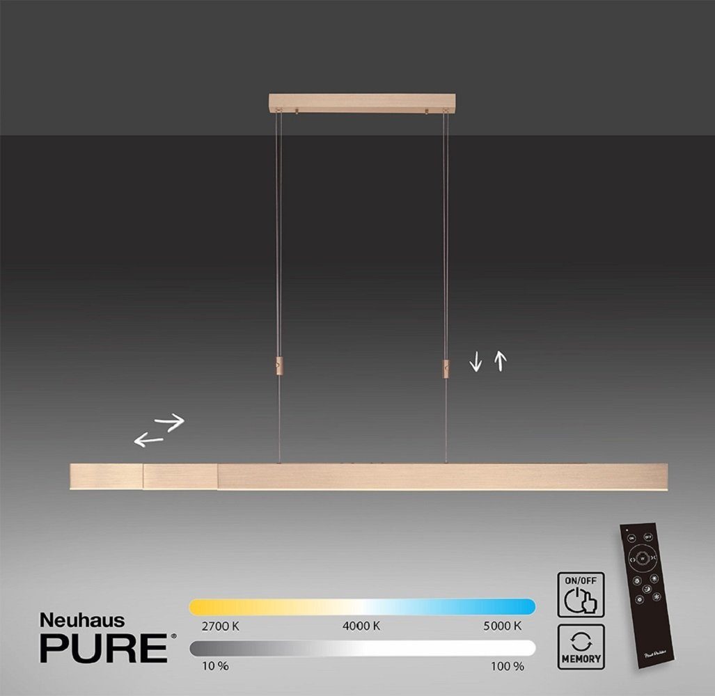 Paul Neuhaus LED Pendelleuchte LED Pendellampe PURE MOTO e-SLIDE®, CCT-Farbtemperaturregelung, Dimmfunktion, Memoryfunktion, 3xLED-Board/13W/2700-5000K, warmweiß bis kaltweiß, elektrisch ausfahrbar dimmbar Fernbedienung CCT
