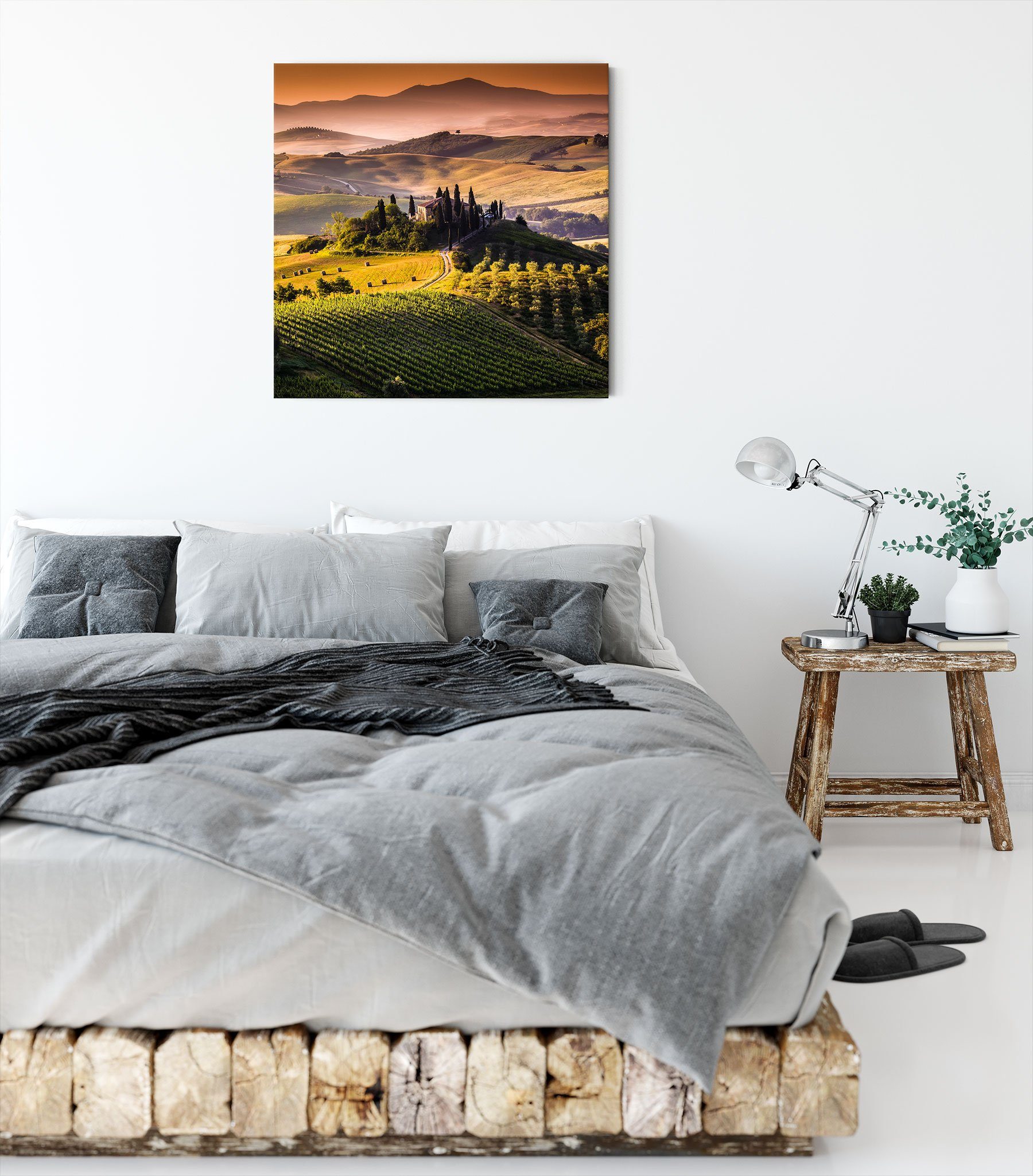 Wunderschöne Toskana Wunderschöne bespannt, inkl. Toskana Leinwandbild fertig Leinwandbild (1 Landschaft Landschaft, Pixxprint Zackenaufhänger St),