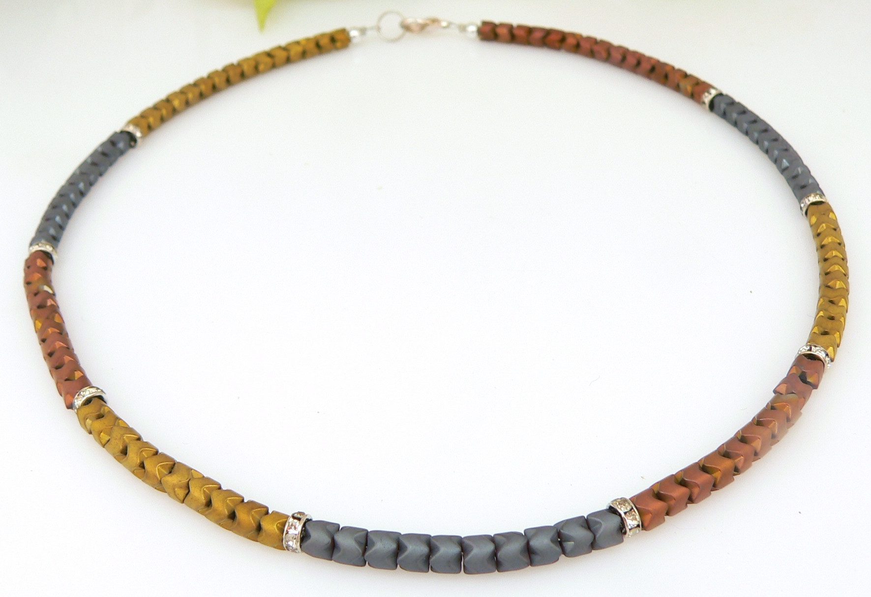 traumschmuck Collier 067m Collier Hämatit Rondelle kupfer goldfarben grau silberfarben (inkl Schmuckbox), Made in Germany