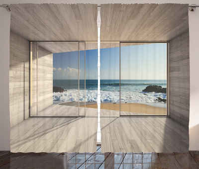 Gardine Schlafzimmer Kräuselband Vorhang mit Schlaufen und Haken, Abakuhaus, Ozean Mit Blick auf Meer Wellen Rock