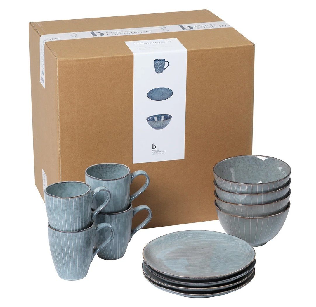 Broste Copenhagen Frühstücks-Set Copenhagen NORDIC SEA Frühstücksset 12tlg, Nordic Sea Frühstücksset für vier
