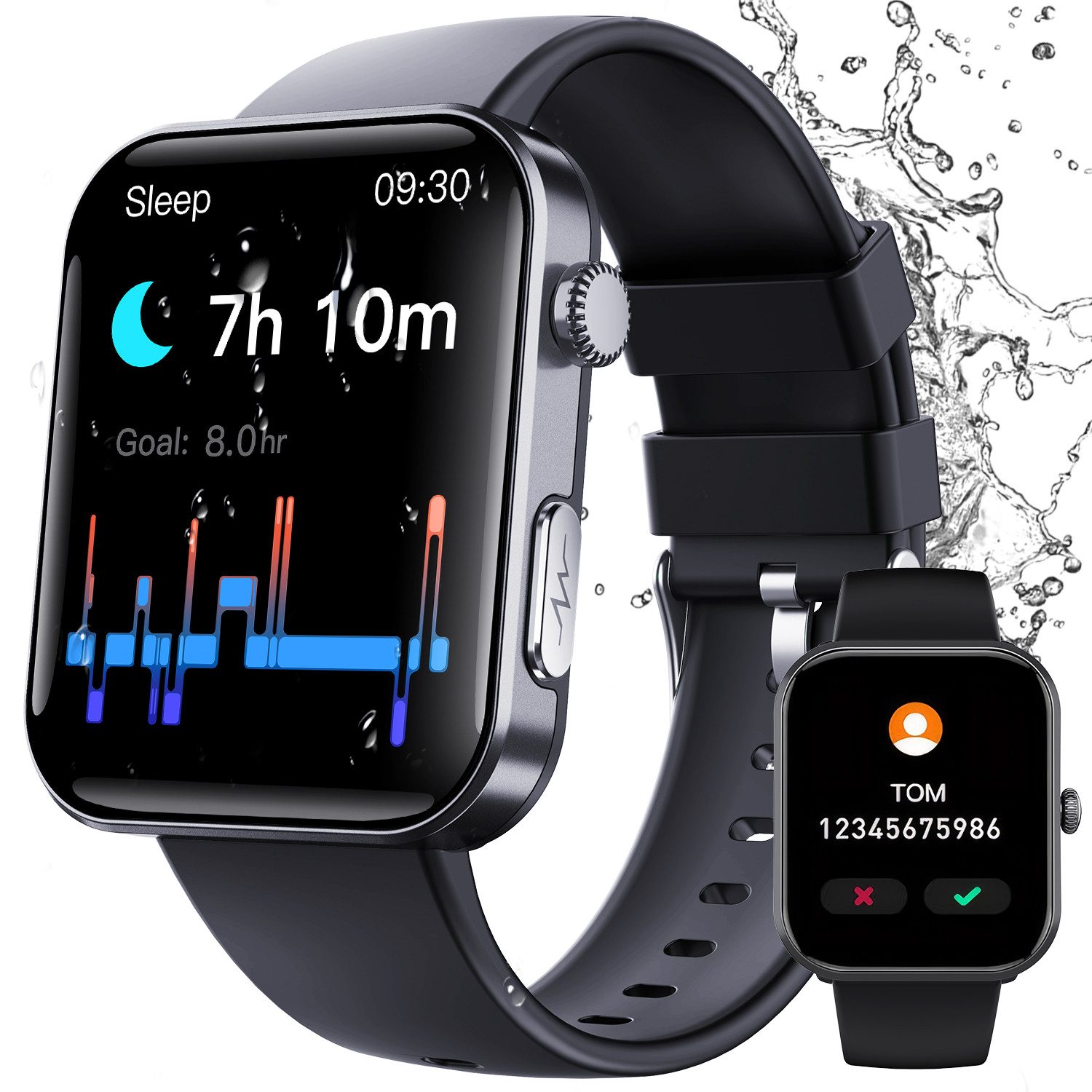 Smartwatch Fitness Tracker uhr mit Anruffunktion schwarz Smartwatch