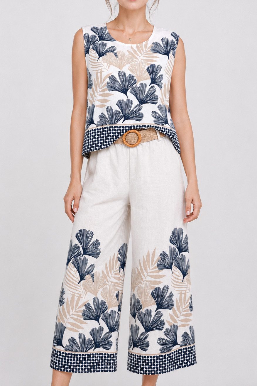 ITALY VIBES Hosenanzug - Zweiteiler für Damen - Set aus Culotte Hose und passendem Shirt ONE SIZE / passend für Größen M bis XL