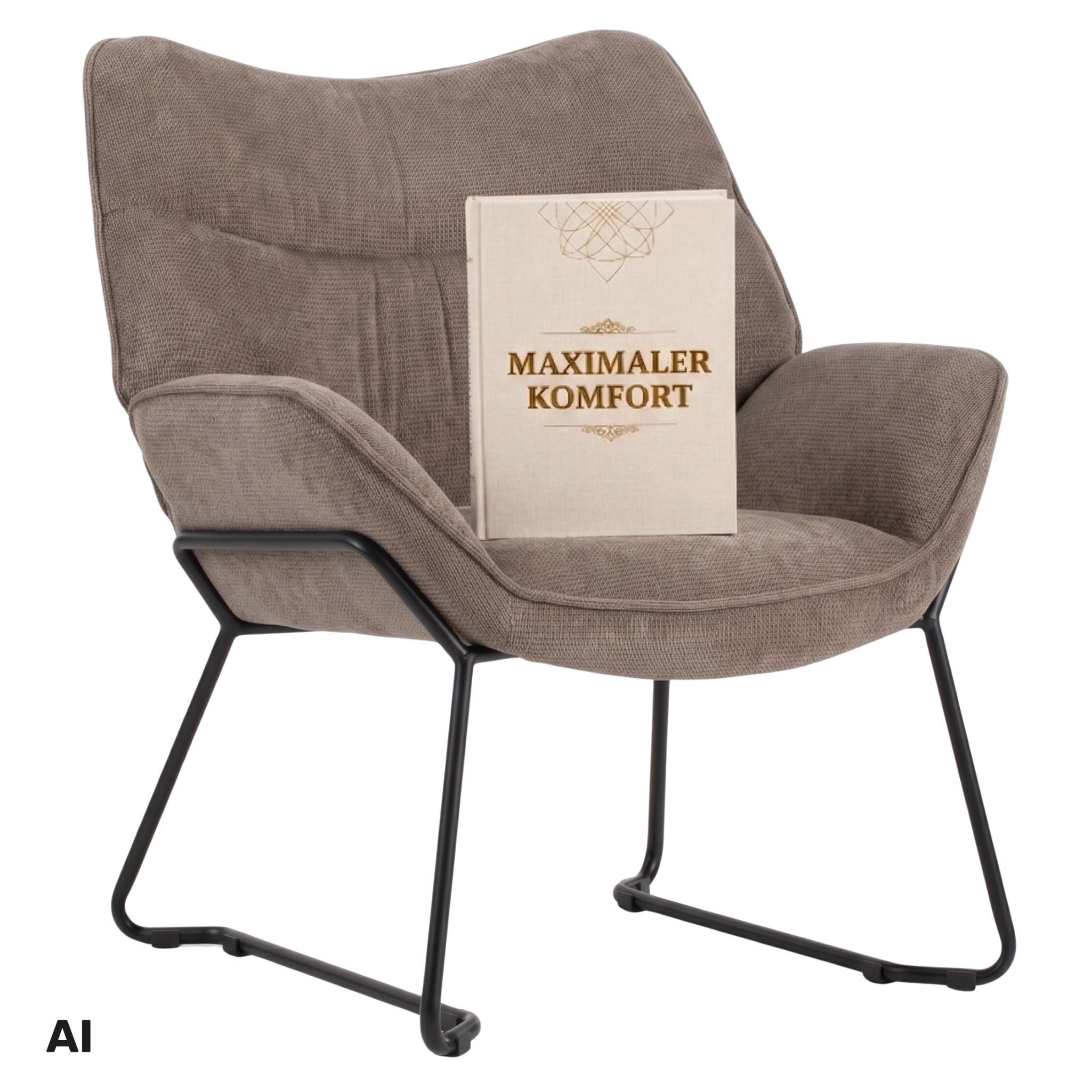 MR.DEKO Loungesessel Aliano – eleganter Relaxsessel, Wohnzimmer, 73x81x87 cm, braun (Bequemer Einzelsessel – zerlegt geliefert, 1-St), Mit gemütlicher Rückenlehne, Polsterstuhl mit Armlehnen