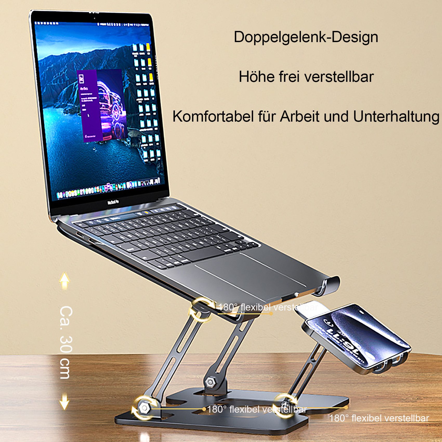 OYLCDI Notebook-Kühler Höhenverstellbarer Laptopständer mit 2 Kühlventilatoren, belüfteter Laptopaufsatz für bis 17 Zoll Laptops
