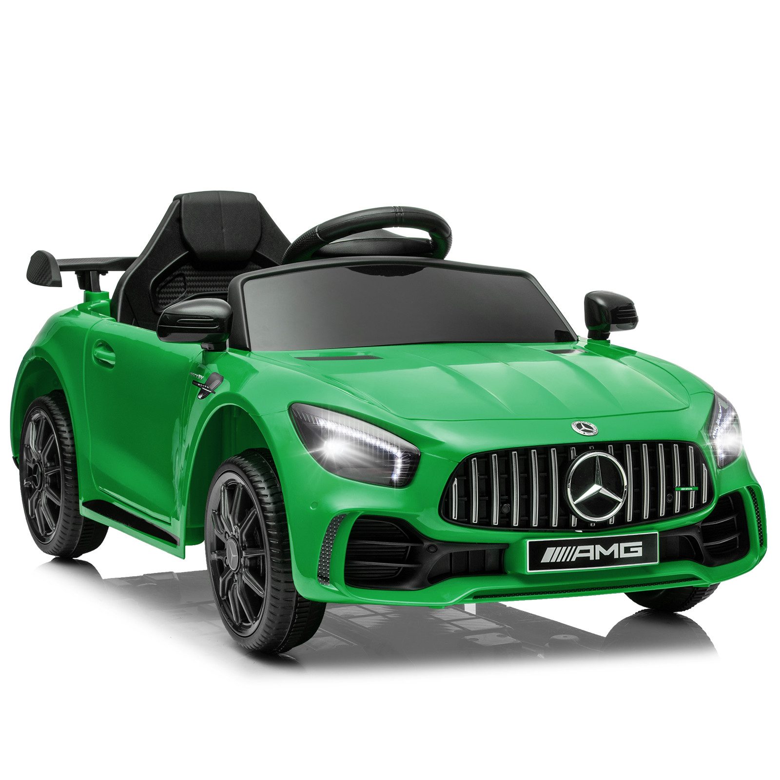 LALAHO Elektro-Kinderauto Elektroauto Kinderauto Benz Mercedes AMG GTR, 2,4G Fernbedienung, 12V,4.5 Ah, Fernsteuerung 2,4GHz,2 x35W Motors,Bluetooth,Musik,USB