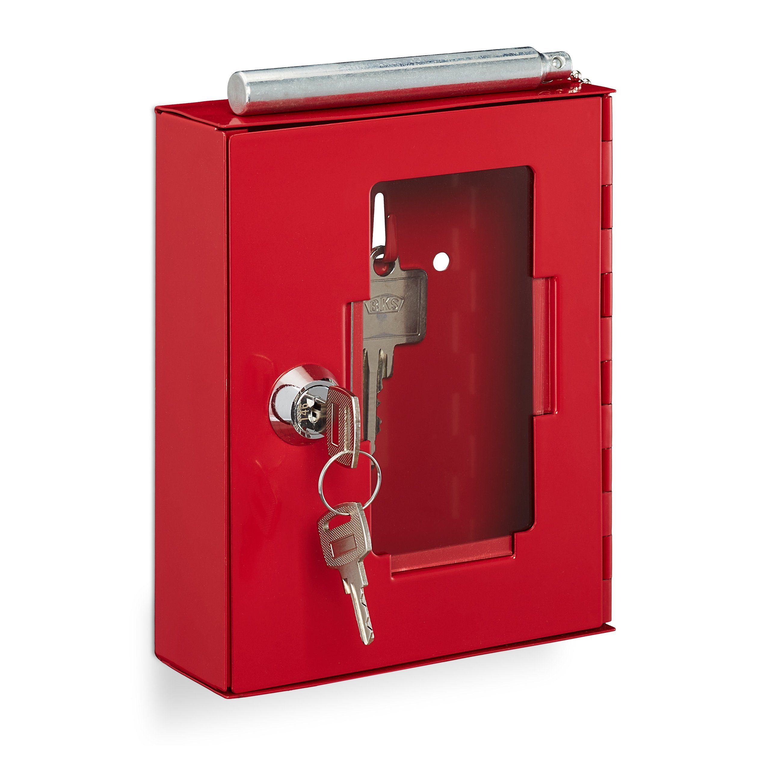 relaxdays Schlüsseltresor Notschlüsselkasten mit Hammer