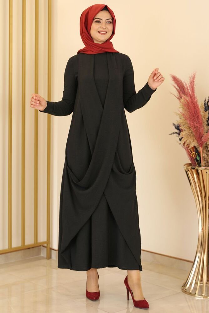 Modavitrini Abendkleid Almeda Aerobin Kleid langärmliges Maxikleid Hijab Mode Basic Schwarz