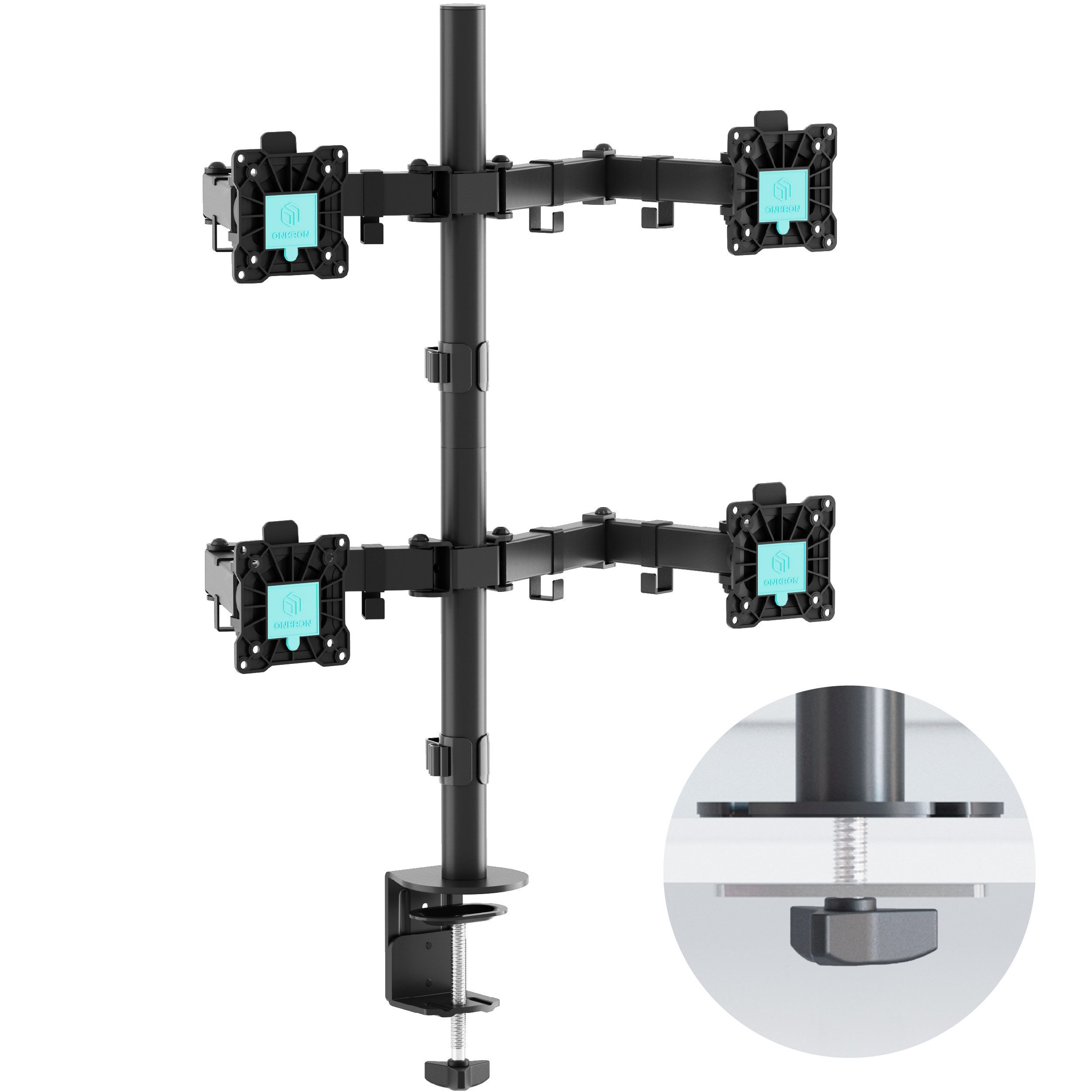 ONKRON Monitor-Halterung 13-32 Zoll, bis 8 kg pro Arm, VESA 75x75-100x100, D421E-B, (bis 32 Zoll, neigbar, schwenkbar, drehbar, höhenverstellbar, Kabelmanagement)