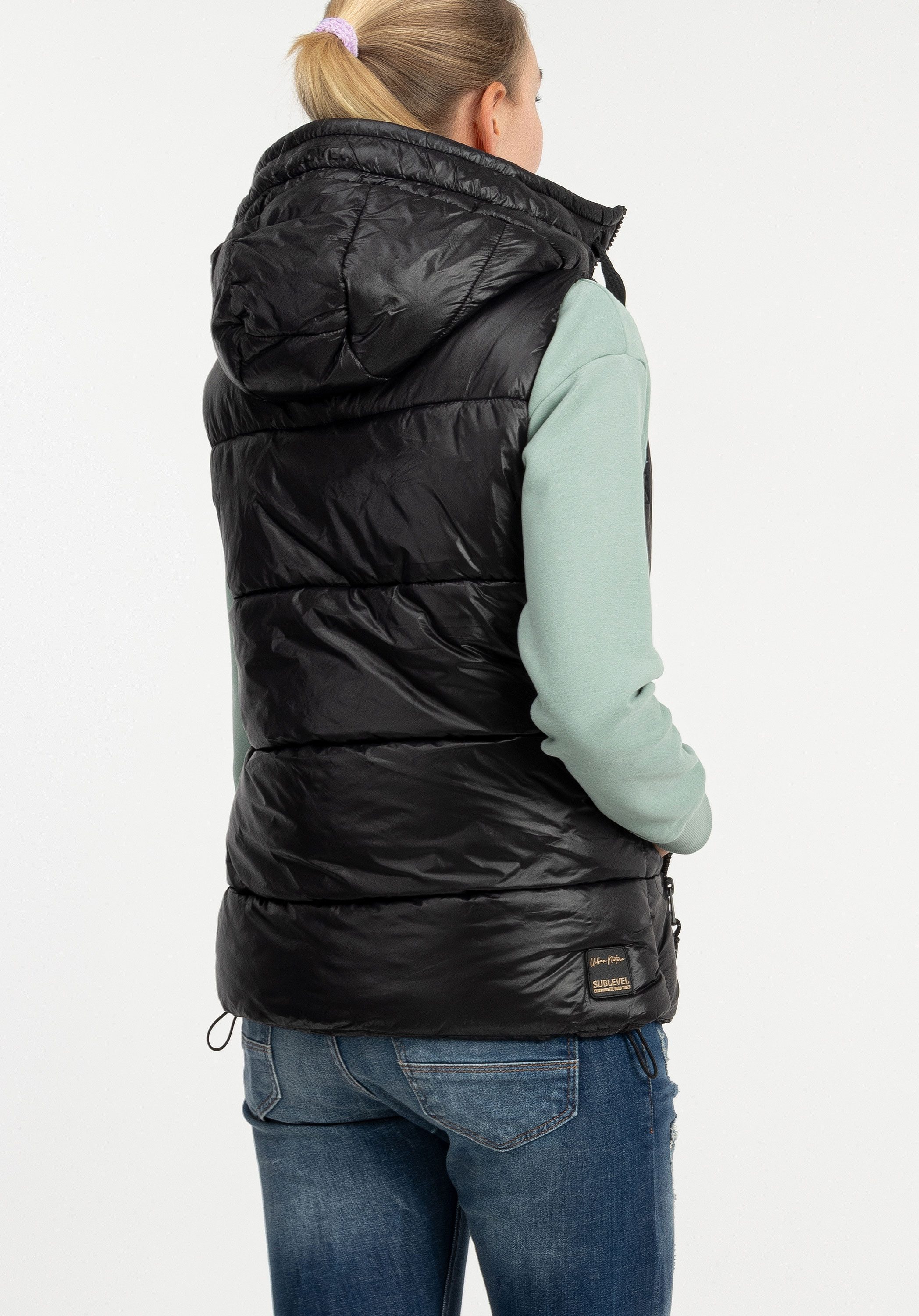 SUBLEVEL Steppweste Damen mit Kapuze Waistcoat kurze Winter Weste Bodywarmer Waistcoat