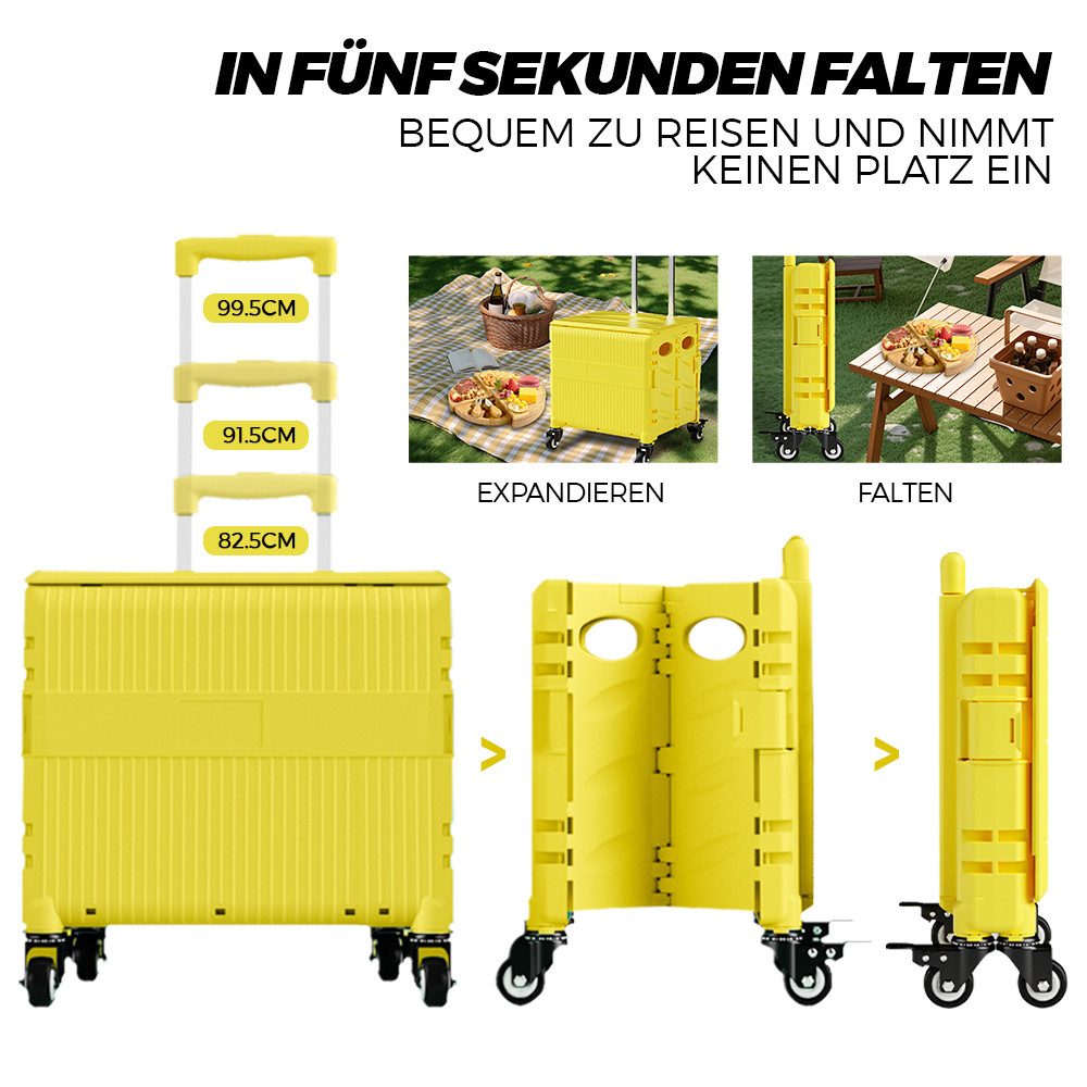 Rhein Beleuchtung Einkaufstrolley 65 L Vierrad-Einkaufswagen, transportwagen klappbar, einkaufstrolley, 65 l, Leicht faltbar, mit gebremsten Rädern und Universalrollen