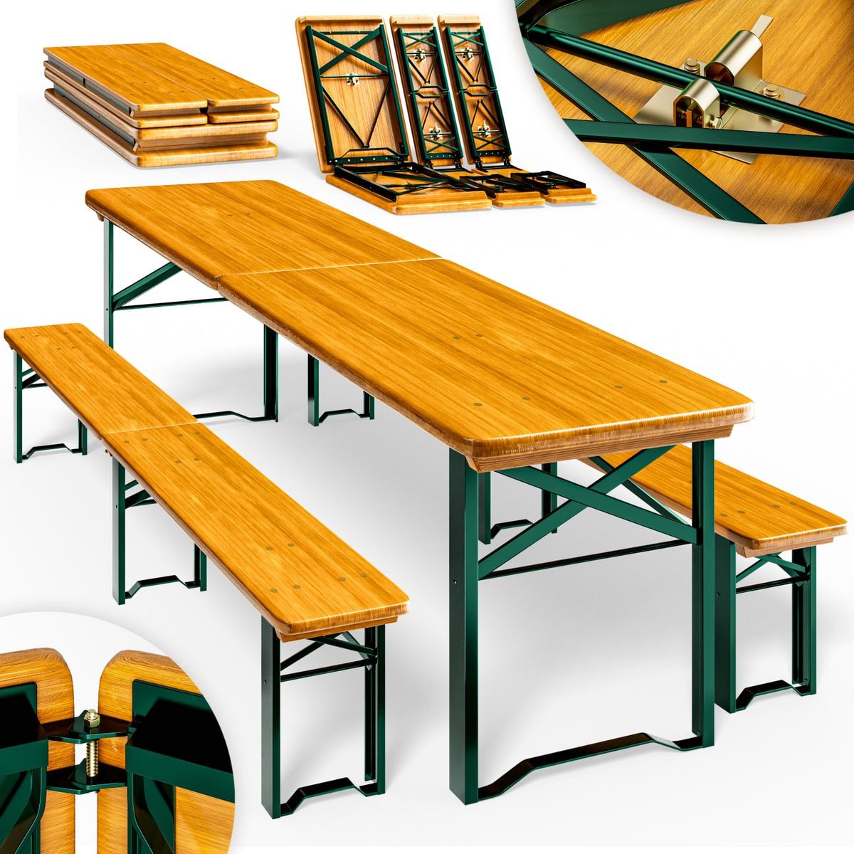 Casaria Bierzeltgarnitur, (3-tlg), 220 cm Klappbar Stabil 3 Teilig 2x Bierbank 1x Breiter Tisch Holz