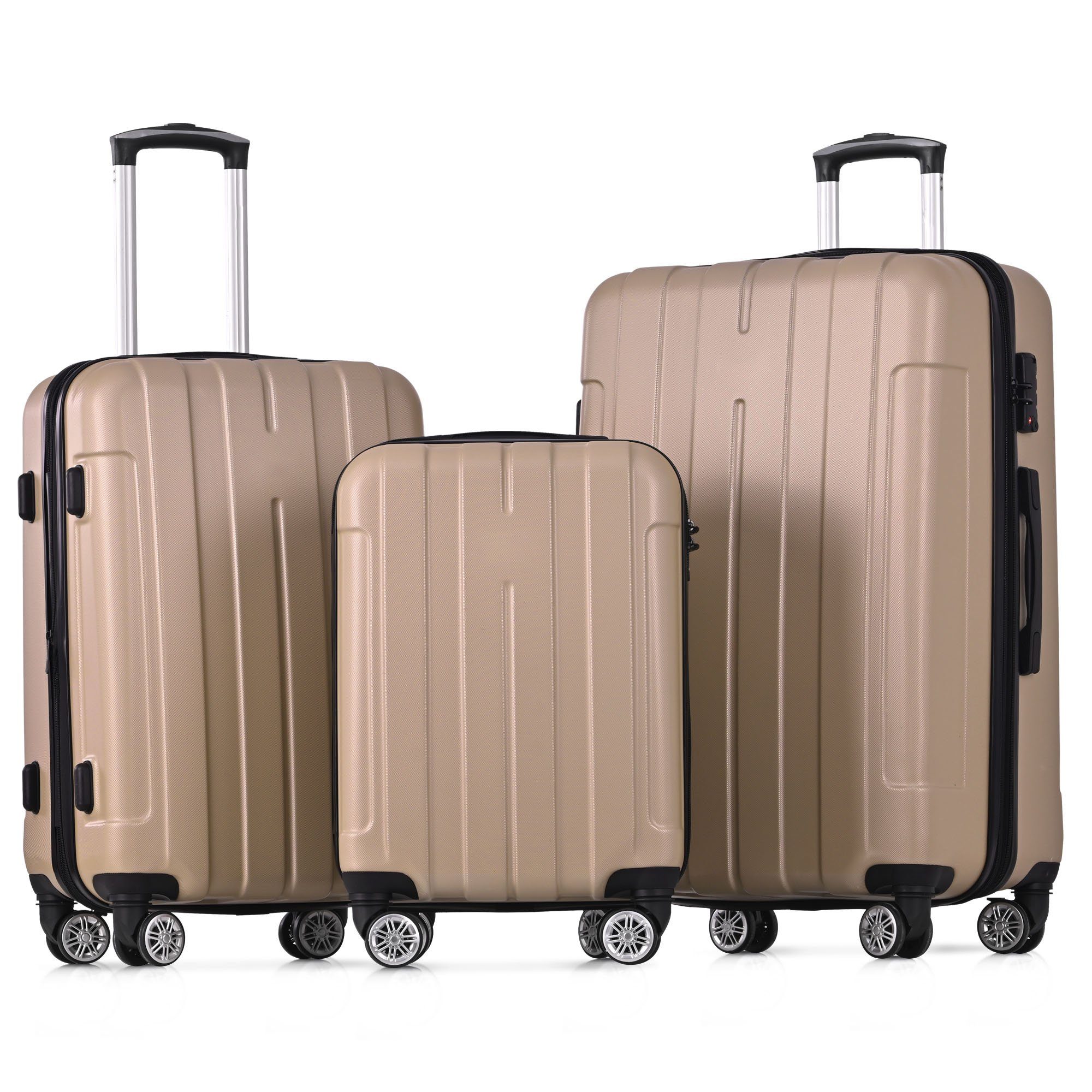 EXTSUD Handgepäckkoffer Kofferset ABS-Material mit Stauraum, 360-Grad-Drehrollen maximiertem Spinnerräder und TSA-Schloss Champagner XLHartschalen-Handgepäck