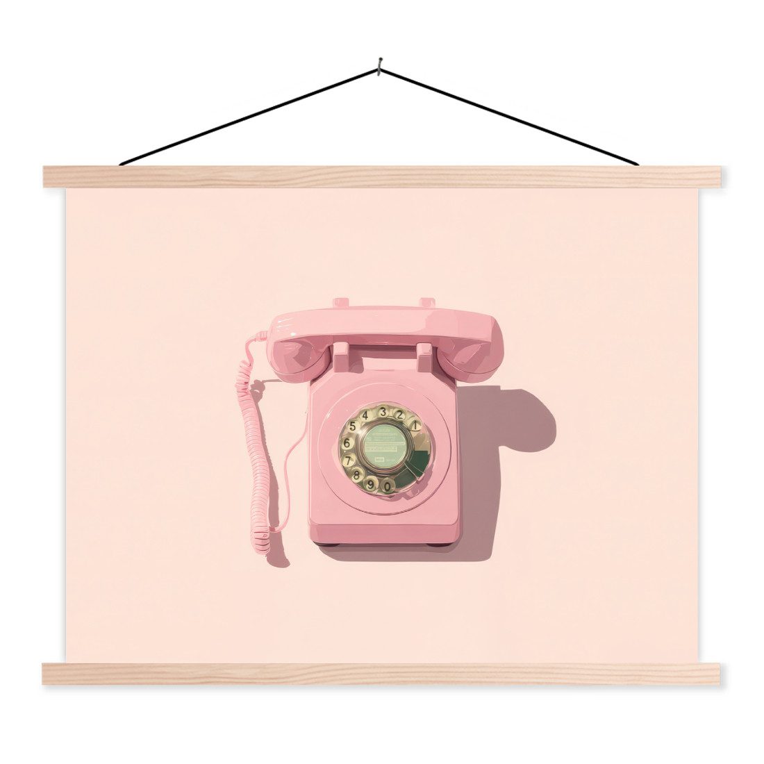 MuchoWow Poster Drehbares Telefon - Retro - Rosa, (1 St), Bilderhalter, Bilderrahmen, Magnet Rahmen, Holz, 150x113 cm