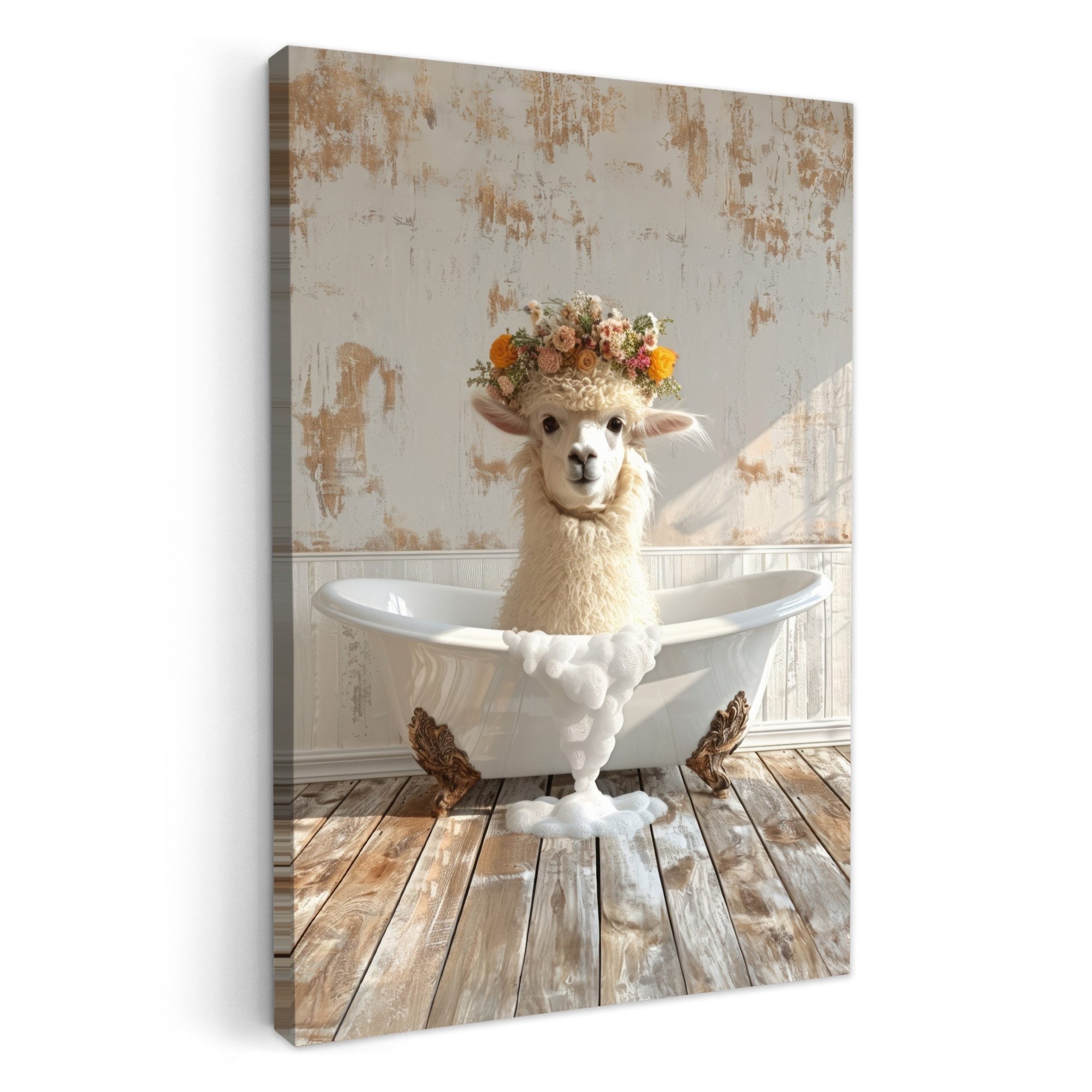 OneMillionCanvasses® Leinwandbild Vintage - Alpaka - Badewanne - Blumen - T günstig online kaufen