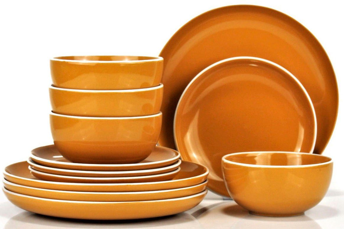 Retsch Arzberg Tafelservice Geschirr-Set, Service HALO BUBBLE GUM (12-tlg), 4 Personen, Steinzeug, Teller Set, Klare Farben und Klare Formen - 12 Teile, für 4 Personen