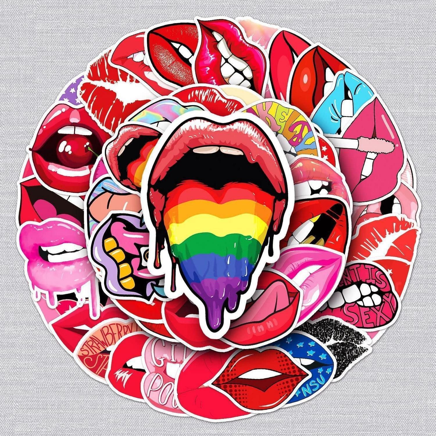 LuxusKollektion Laptop-Aufkleber Lippenaufkleber 50er Set niedlich wasserfest für Laptop Auto