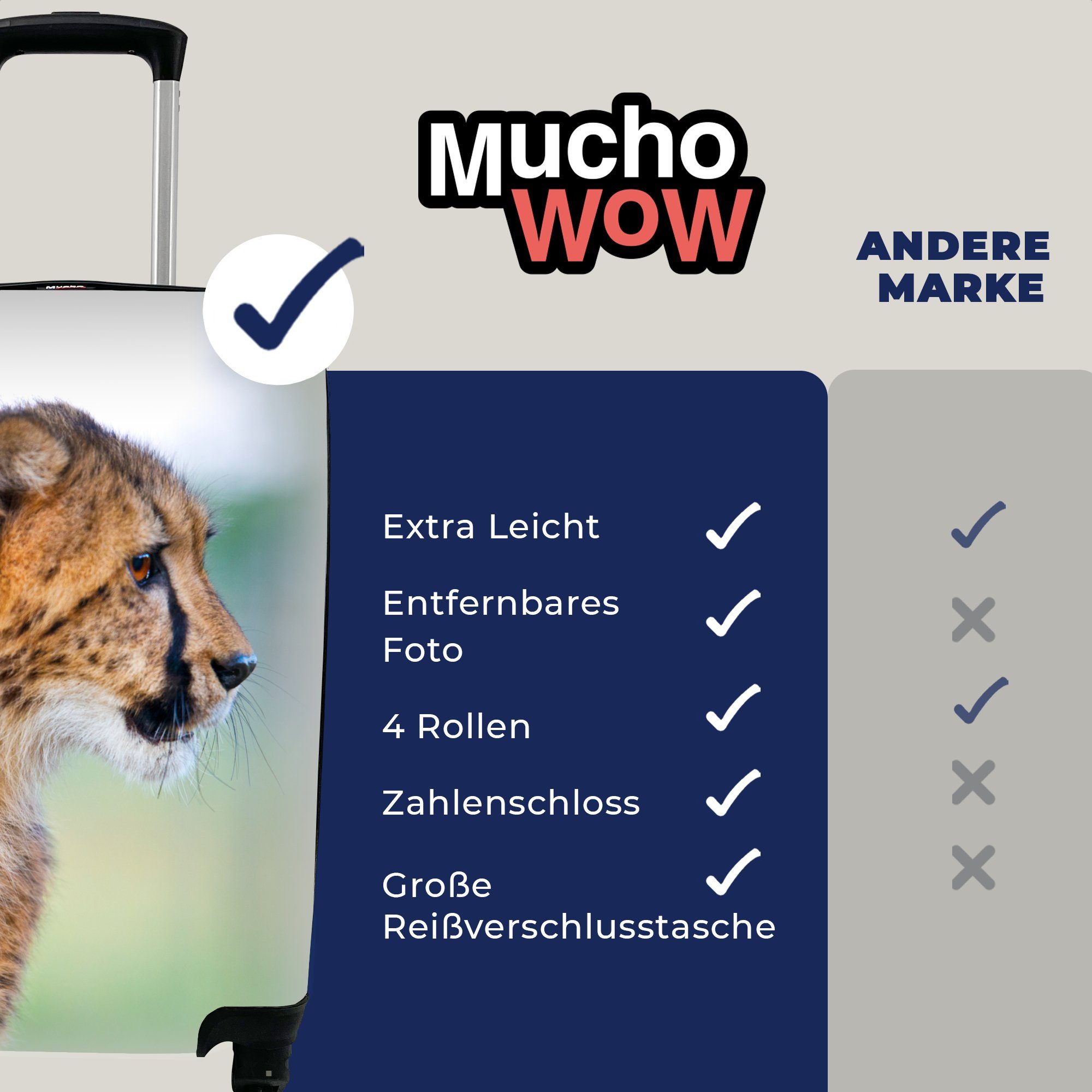 MuchoWow Handgepäckkoffer Leopard - - Handgepäck Haar, für Trolley, rollen, Kopf Ferien, 4 Reisetasche Rollen, mit Reisekoffer