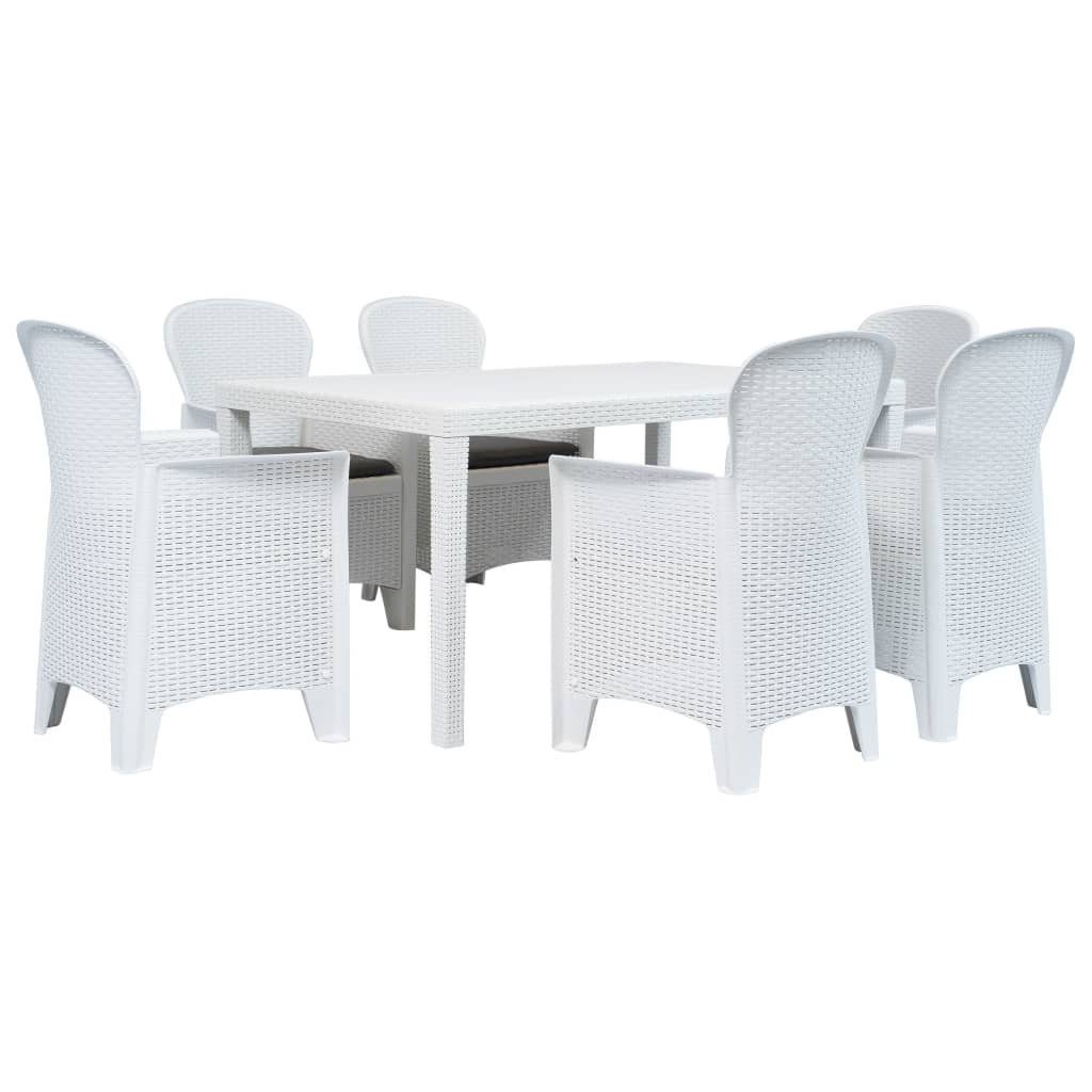 vidaXL Garten-Essgruppe 7-tlg. Garten-Essgruppe Kunststoff Weiß Rattan-Optik, (6-tlg)