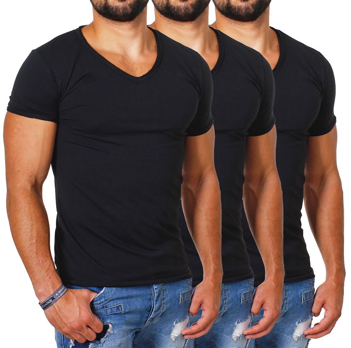 CARISMA T-Shirt Herren Uni Basic 4066 tief-breit geschnittener Ausschnitt v günstig online kaufen