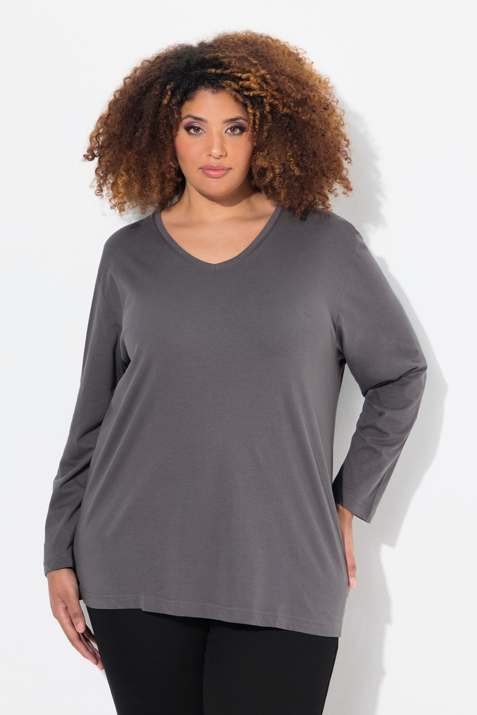 Ulla Popken T-Shirt Shirt V-Ausschnitt Relaxed Langarm – Bild 5 von 5