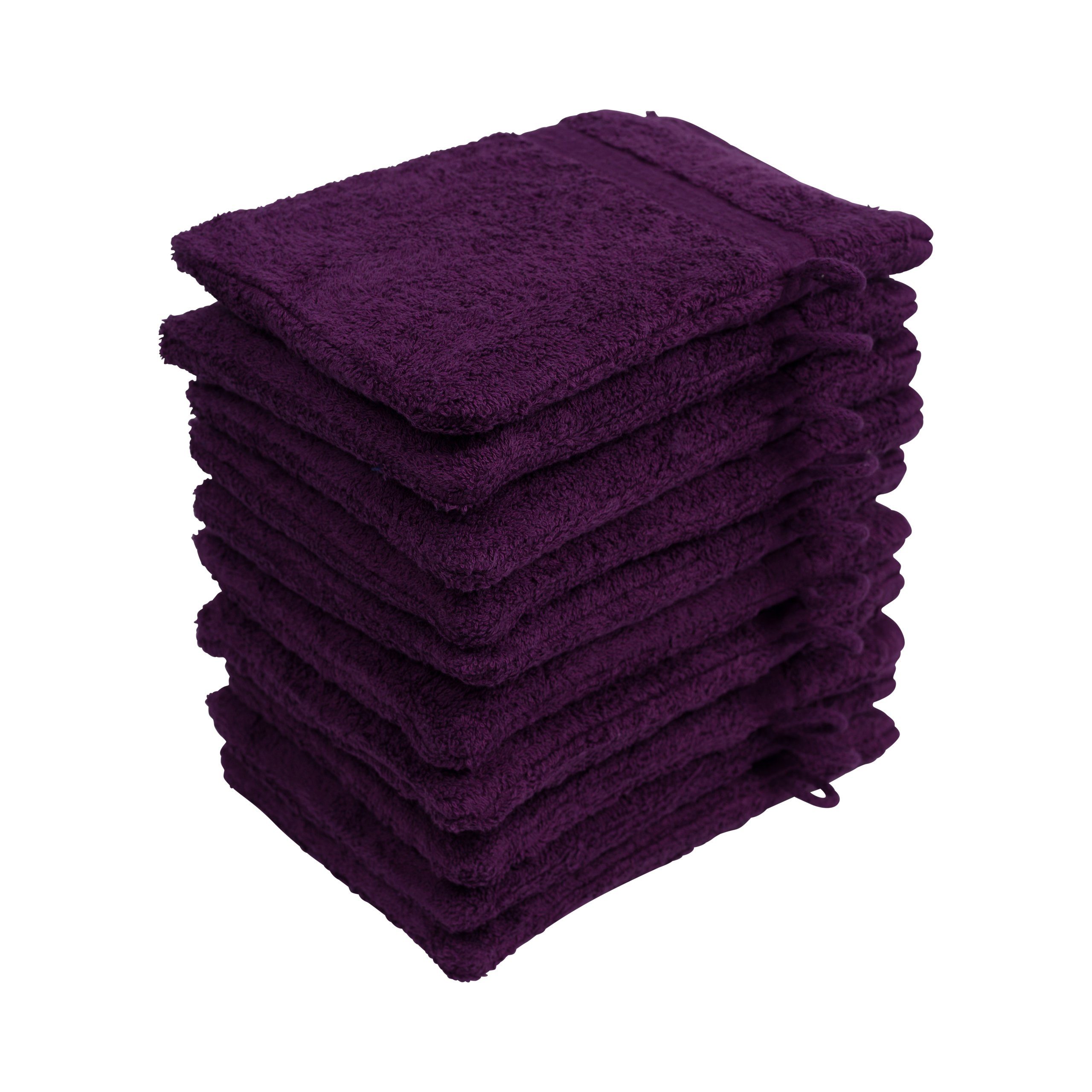 Textiles Hometex Waschhandschuh vielen im in Premium 10er Farben verschiedenen Aubergine Waschhandschuh praktischen & Set