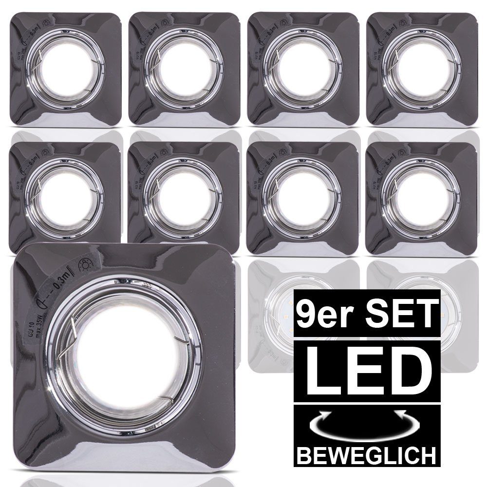 etc-shop LED Einbaustrahler, Leuchtmittel inklusive, Warmweiß, 9er Set LED Einbau Strahler Decken Lampen chrom Arbeits Zimmer Spots