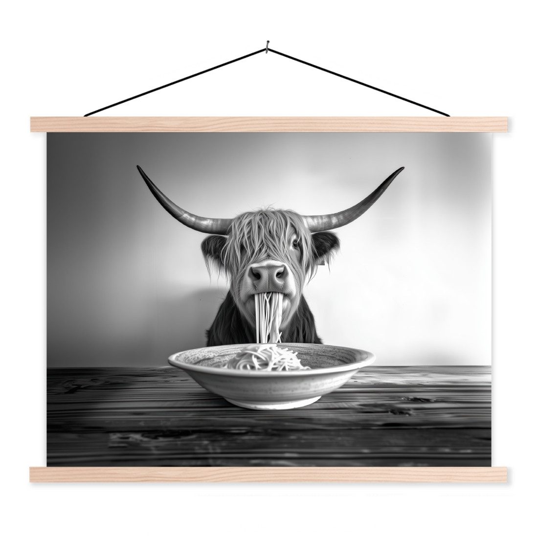 Poster Schottischer Highlander - Spaghetti - Tiere - Schwarz und weiß