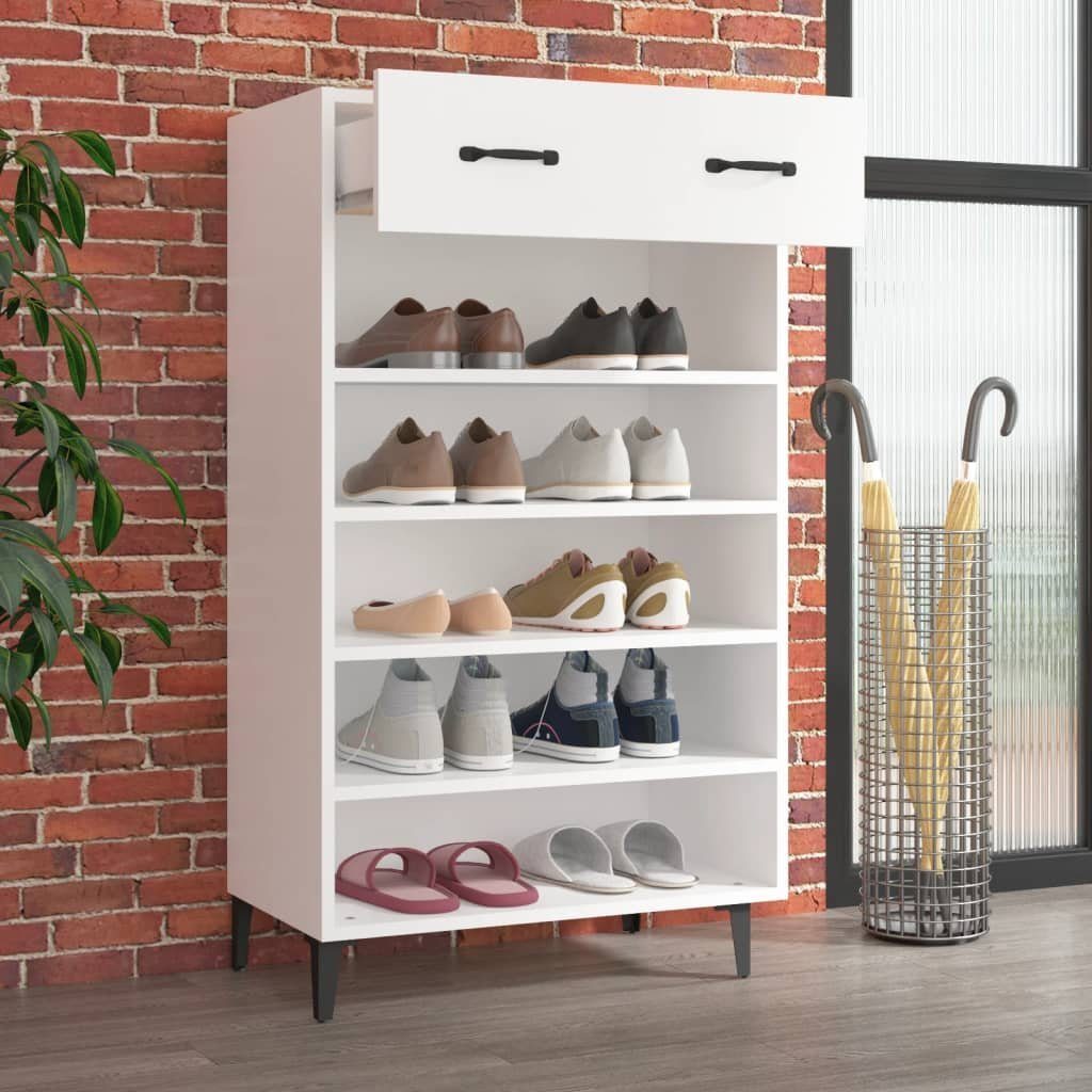 furnicato Schuhregal Eleganter Schuhschrank in Weiß, 60 x 35 x 105 cm, 1-tlg., Schuh-Organizer mit Einlegeböden, Schublade und Wandhalterung