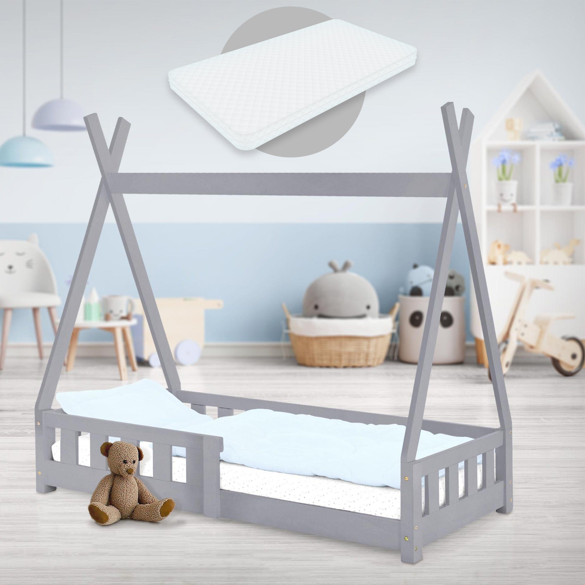 und inkl. mit Rausfallschutz Kinderbett cm ML-DESIGN Kinderbett Lattenrost 70x140 Matratze